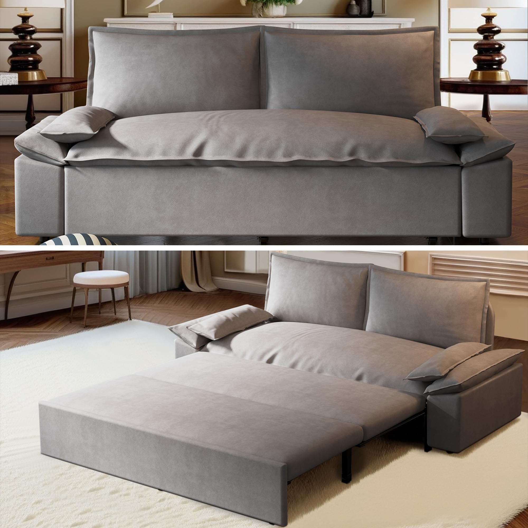 Antetek 3-in-1 Convertible Velvet Sleeper Sofa Bed with Side Pockets for Living Room