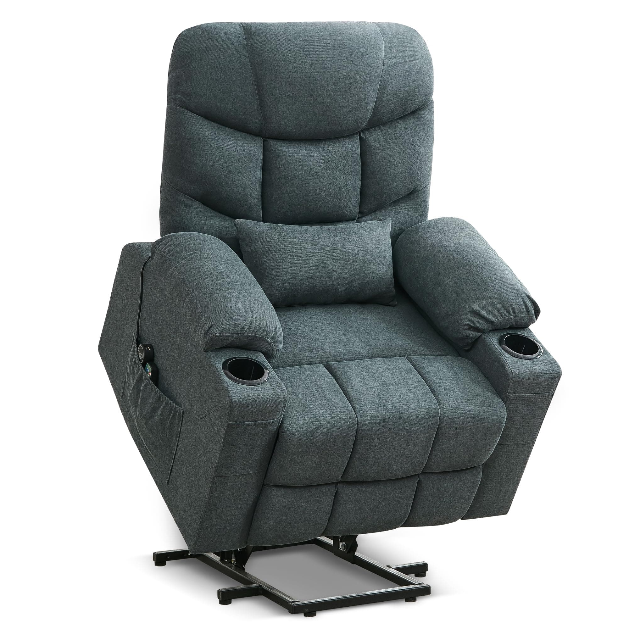 Blue Grey Vibrating Heat Massage Recliner Chair with Cup Holder