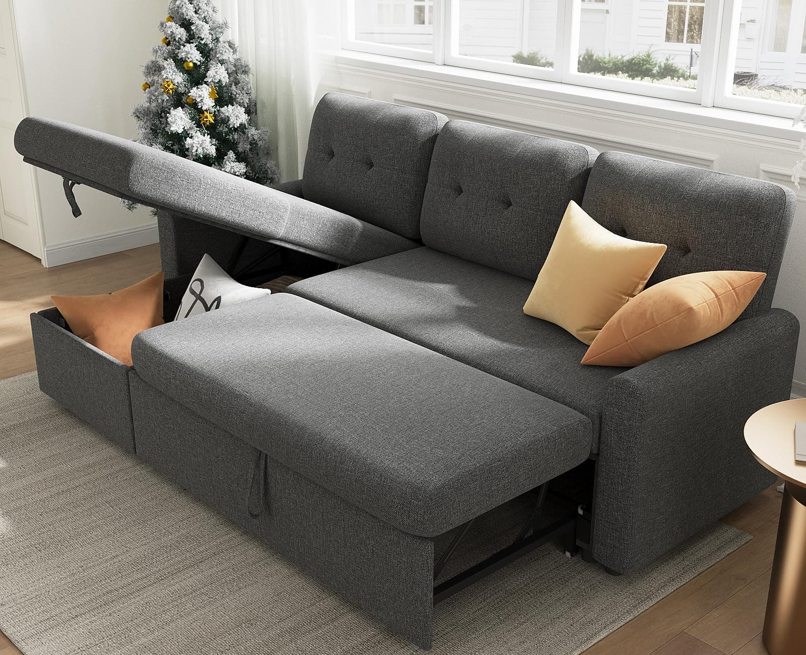 IULULU Medium Grey L-Shaped Sleeper Sofa with Pullout Bed