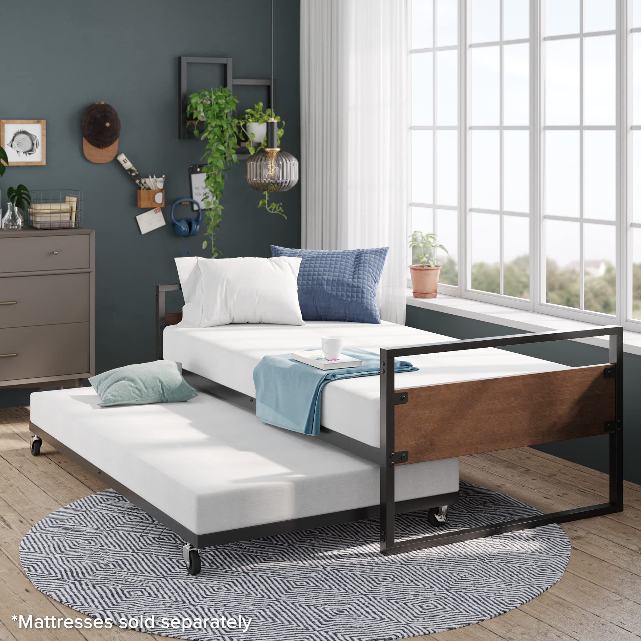 ZINUS Suzanne Bamboo Metal Daybed with Trundle, Steel Slat Support, Easy Assembly, Twin