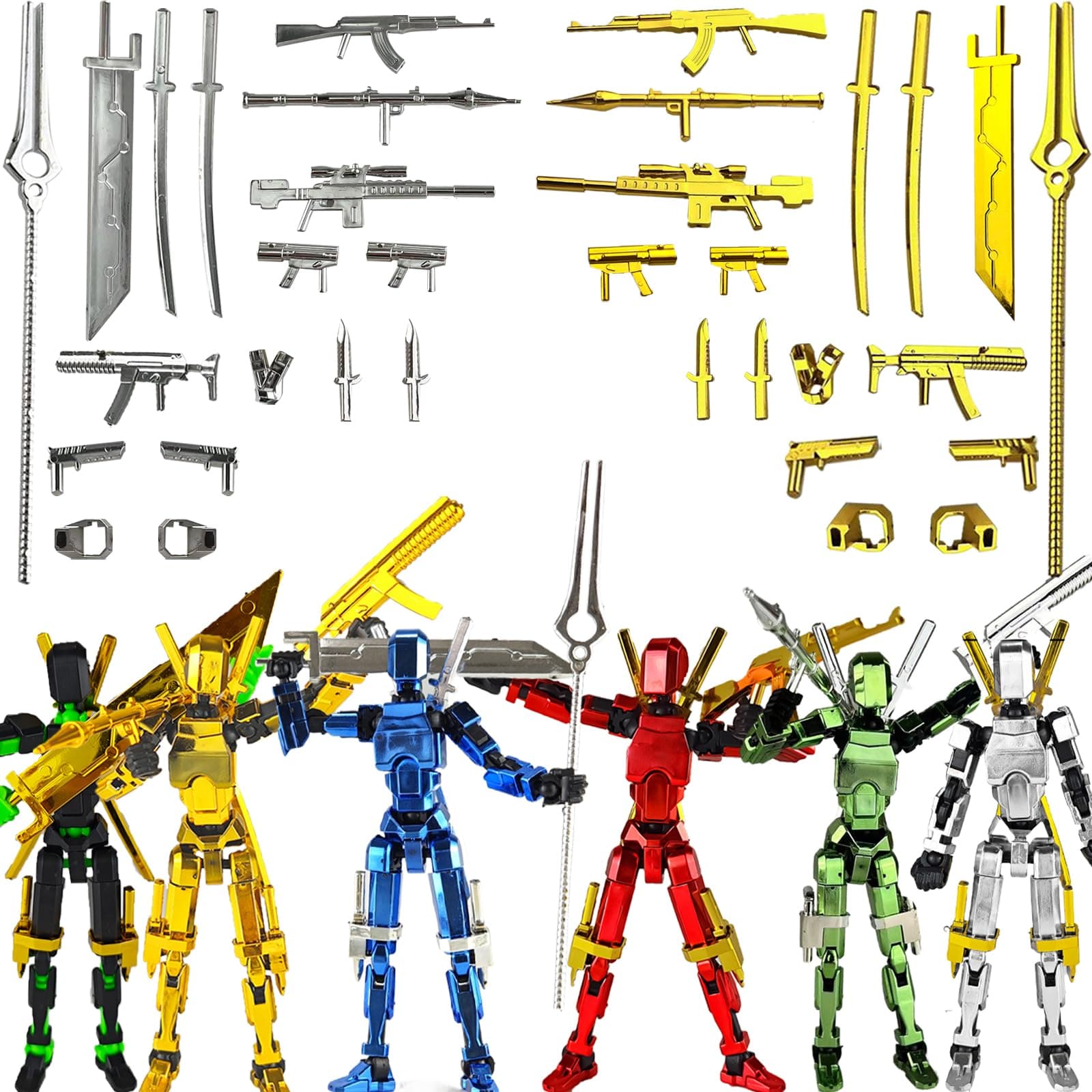 T13 Action Figure Accessories, Multi-Jointed Movable, 3D Printed Toys (Metallic Style)