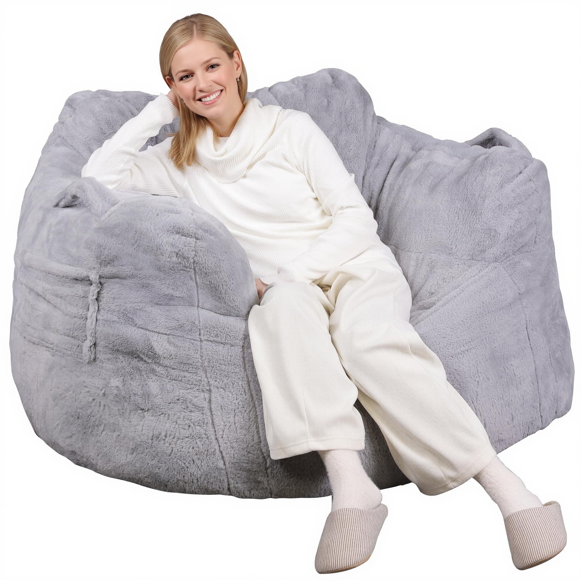 WLIVE Giant Bean Bag Chair with Armrests, Grey