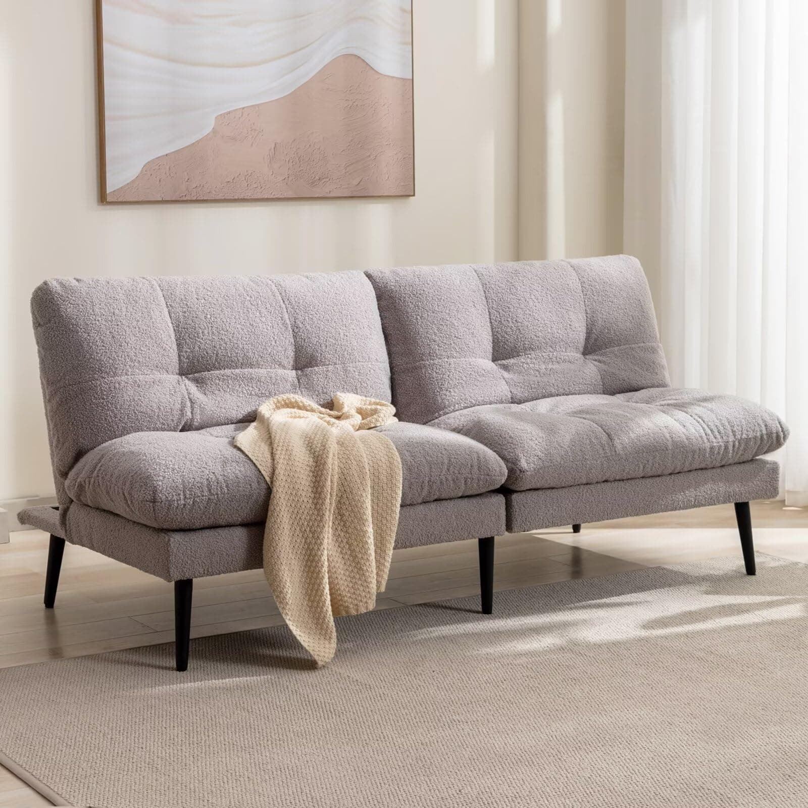 Modern Splitback Futon Couch Bed with Adjustable Backrest, Grey