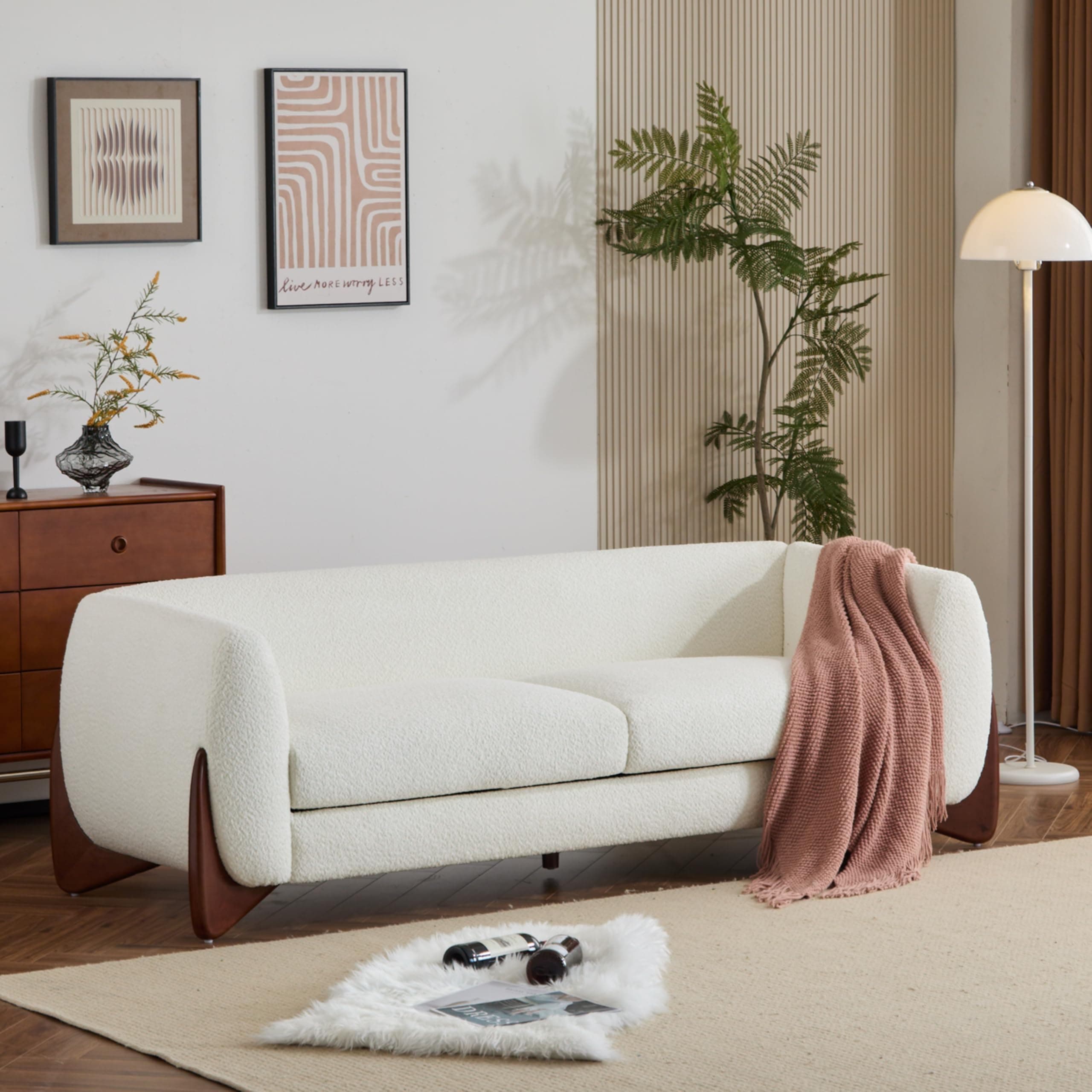 Christopher Knight Home Almab 82 Inches 3-Seater Boucle Couch, Modern Beige Sofa
