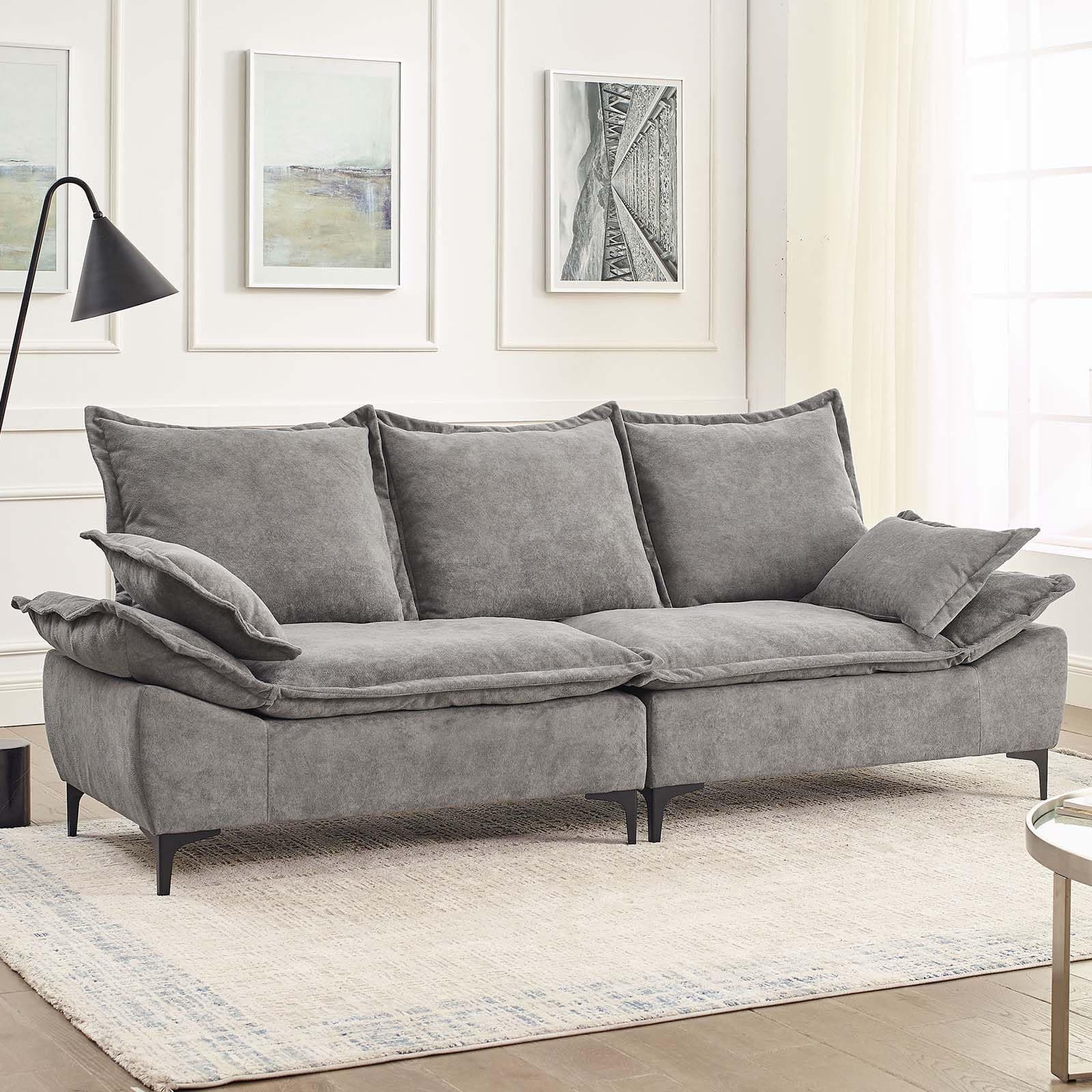 Antetek Comfortable Oversized Cloud Velvet 3-Seater Sofa, Grey