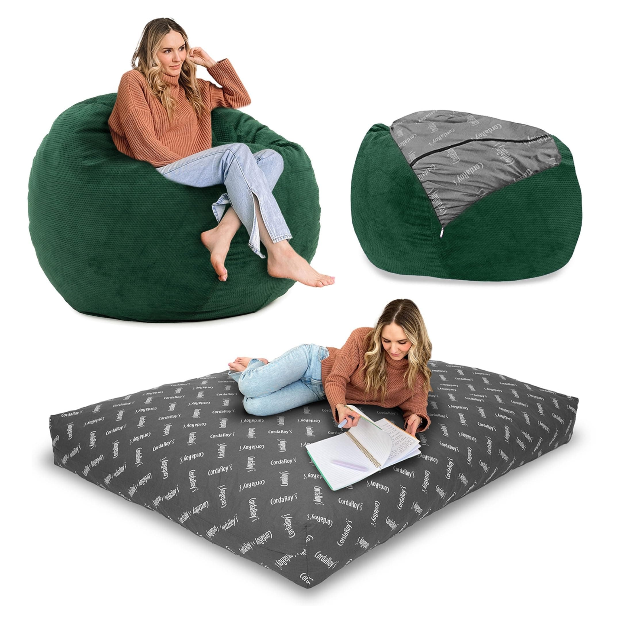 CordaRoy's Rainforest Chenille Bean Bag - Bed & Chair - Queen Size - Machine-Wwashable