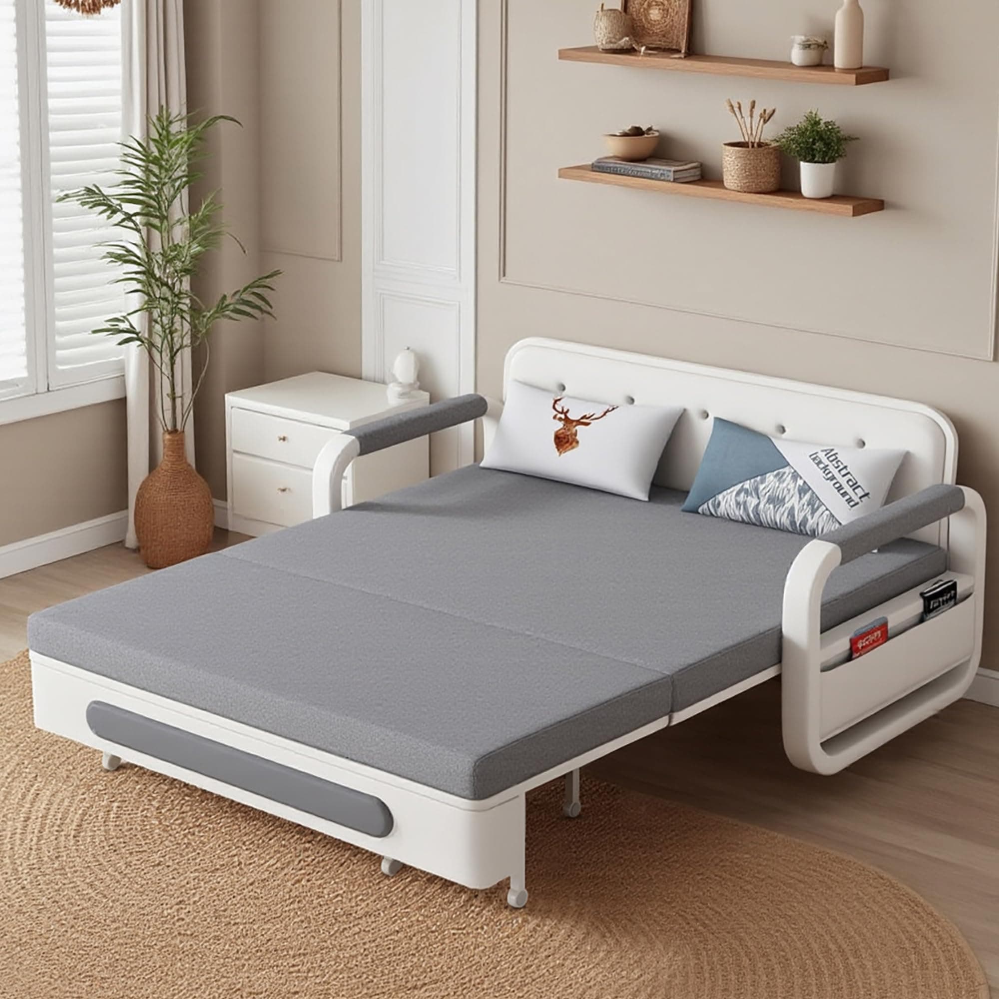 Extendable Sofa Bed with Storage, zioSofa Dark Grey and White