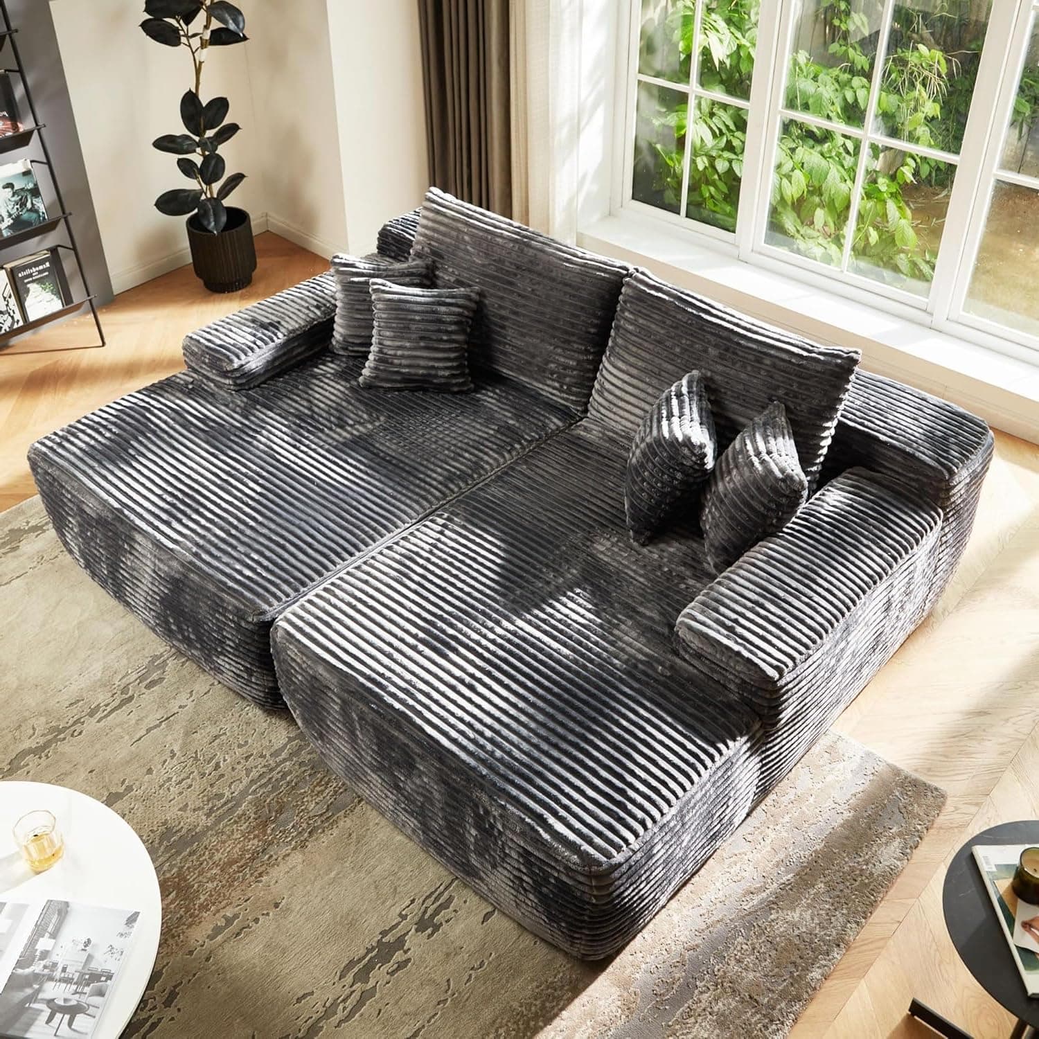 Stupendous Grey Faux Fur Oversized Chaise Lounge Chair Sofa Bed (81", 2PCS)