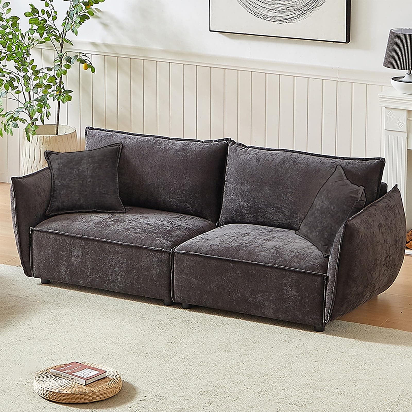 Antetek 88-inch Oversized Chenille Loveseat Sofa, Modern & Comfortable for Living Room, Bedroom & More, Black