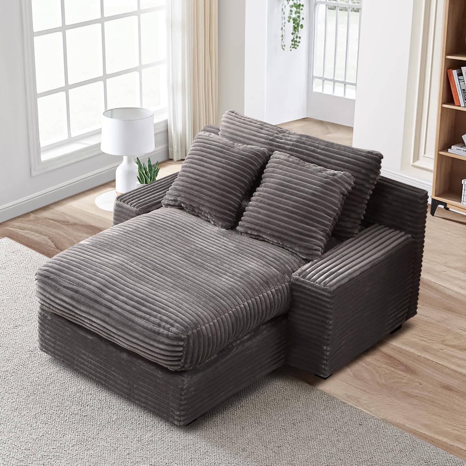 Antetek Grey 48" Corduroy Lounge Chair Sleeper Sofa