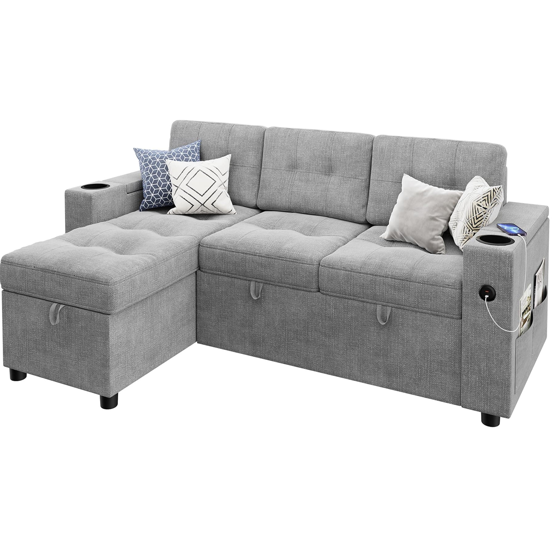 GAOMON 84 Inch L-Shaped Pull Out Sofa Bed with Storage