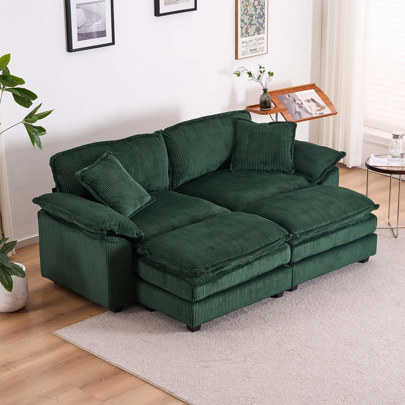 Modern Green L-Shaped Sectional with Movable Ottoman for Living Room