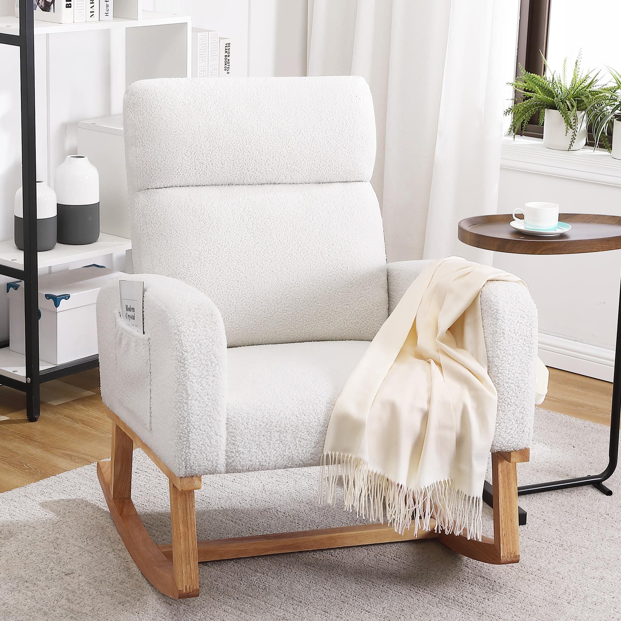 Sherpa Nursing Rocking Armchair for Mom, Modern Rocker Chair with High Backrest