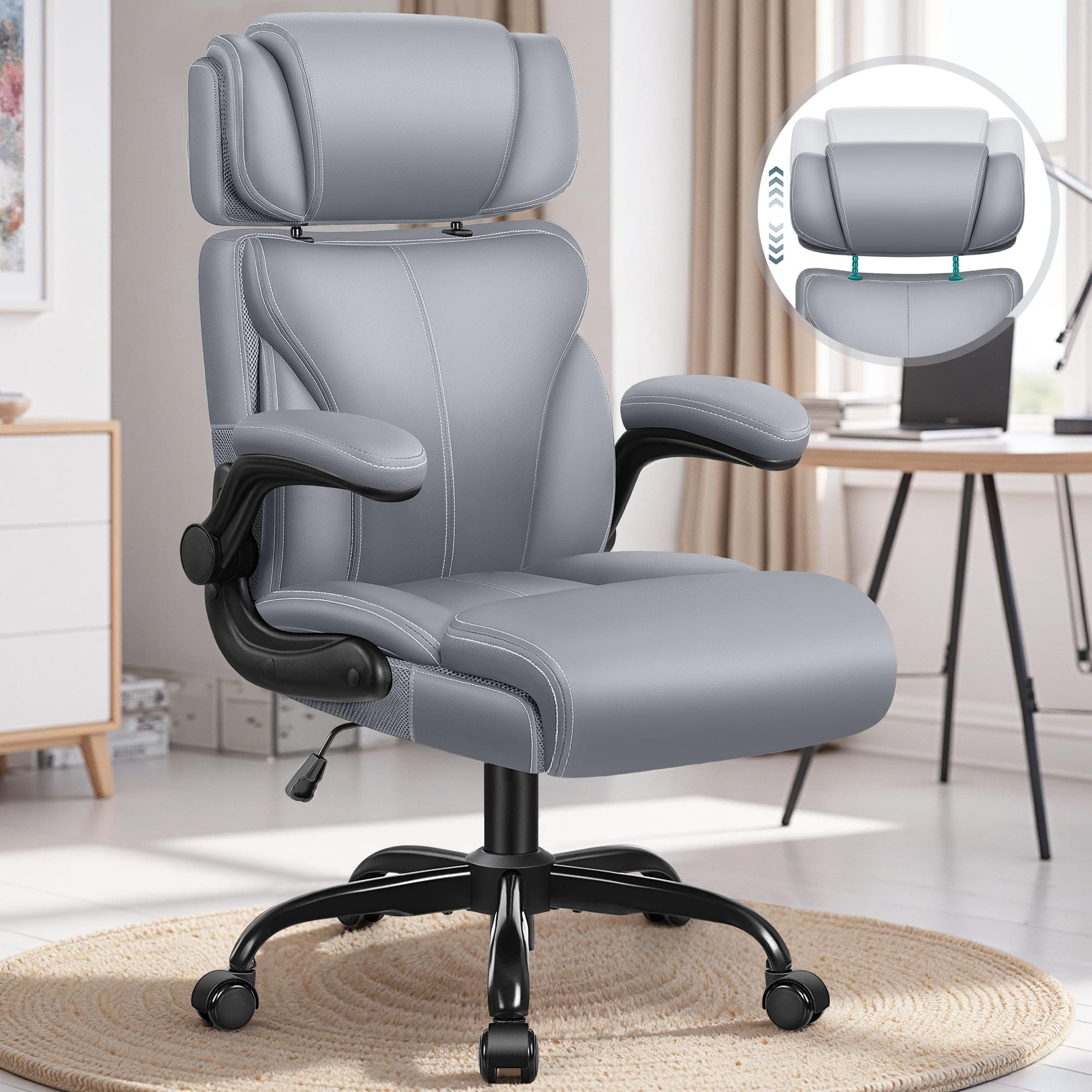 Ergonomic Big and Tall Computer Desk Chair with Retractable Headrest and Flip-up Armrests