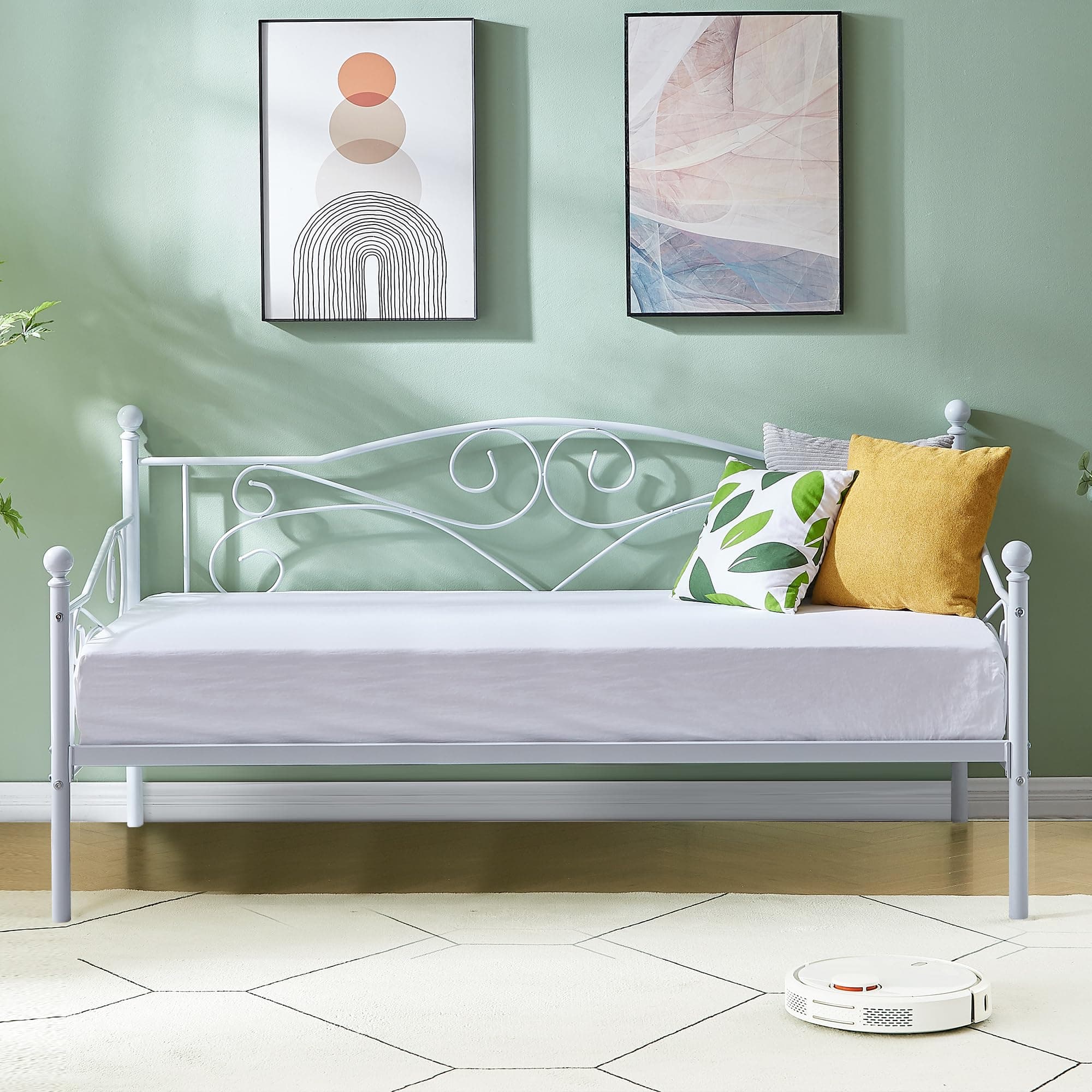 VECELO Metal Platform Bed Frame, Twin Size with Headboard, Heavy-Duty Steel Support for Bedroom and Guest Room, Easy Assembly, White
| VECELO Daybed Mattress Foundation, Twin Size with Headboard, Heavy-Duty Steel Slat Support, Perfect for Bedroom or