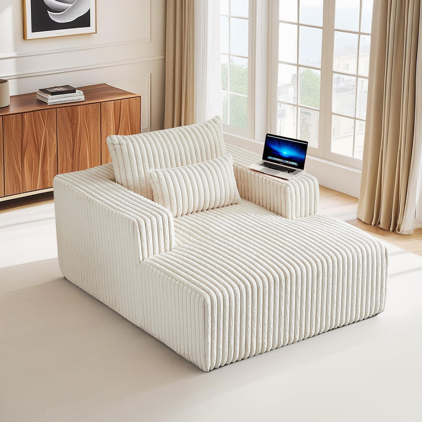 Modern Oversized Chaise Lounge Chair for Living Room, Bedroom - Beige