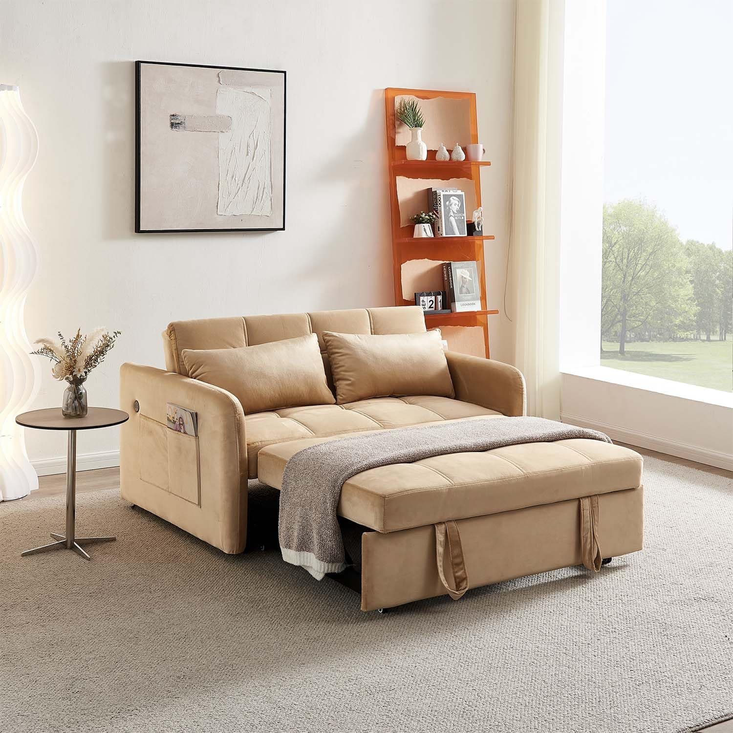 Antetek 3-in-1 Sleeper Sofa Bed, Modern Tufted Velvet Couch