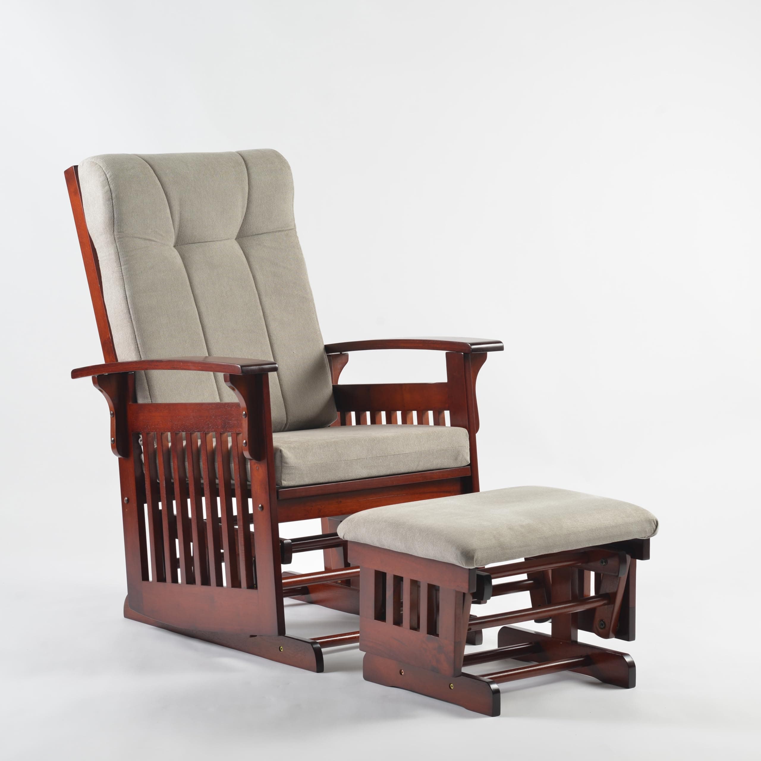 White Solid Hardwood Glider Rocking Chair with Ottoman