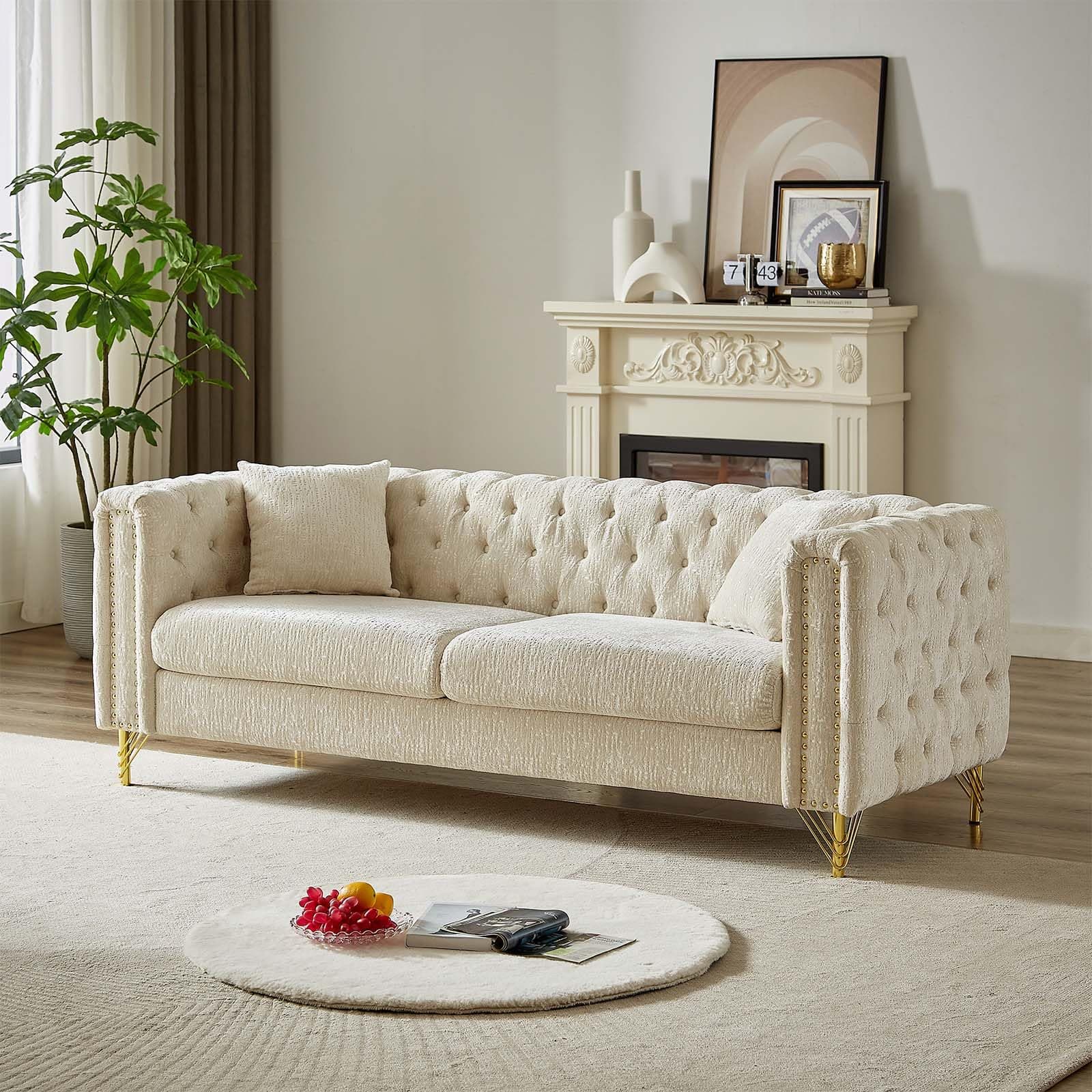 Modern Beige 3 Seater Sofa Couch for Living Room