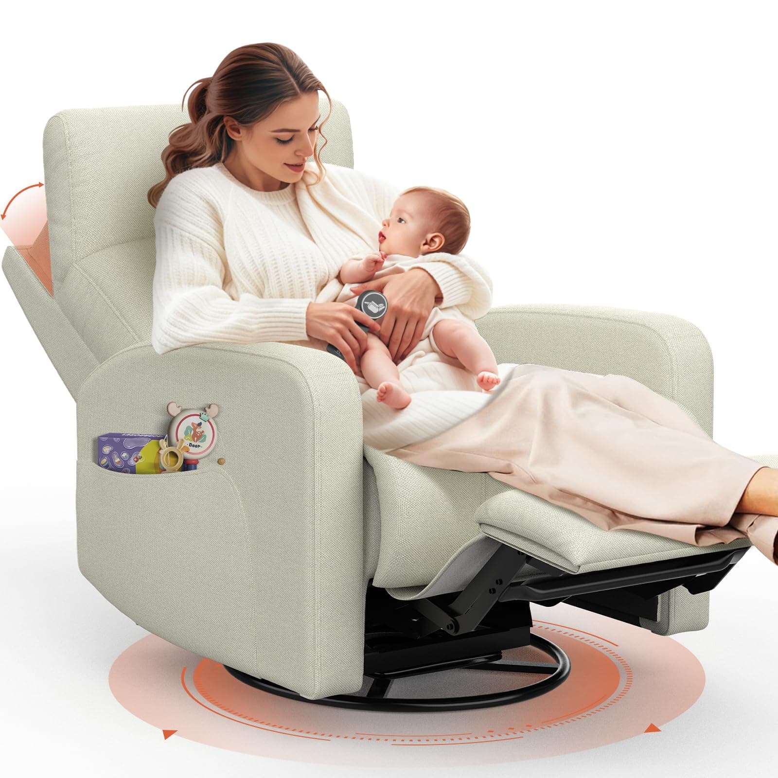 Ivory Power Recliner Glider Chair with USB Ports & Head Support