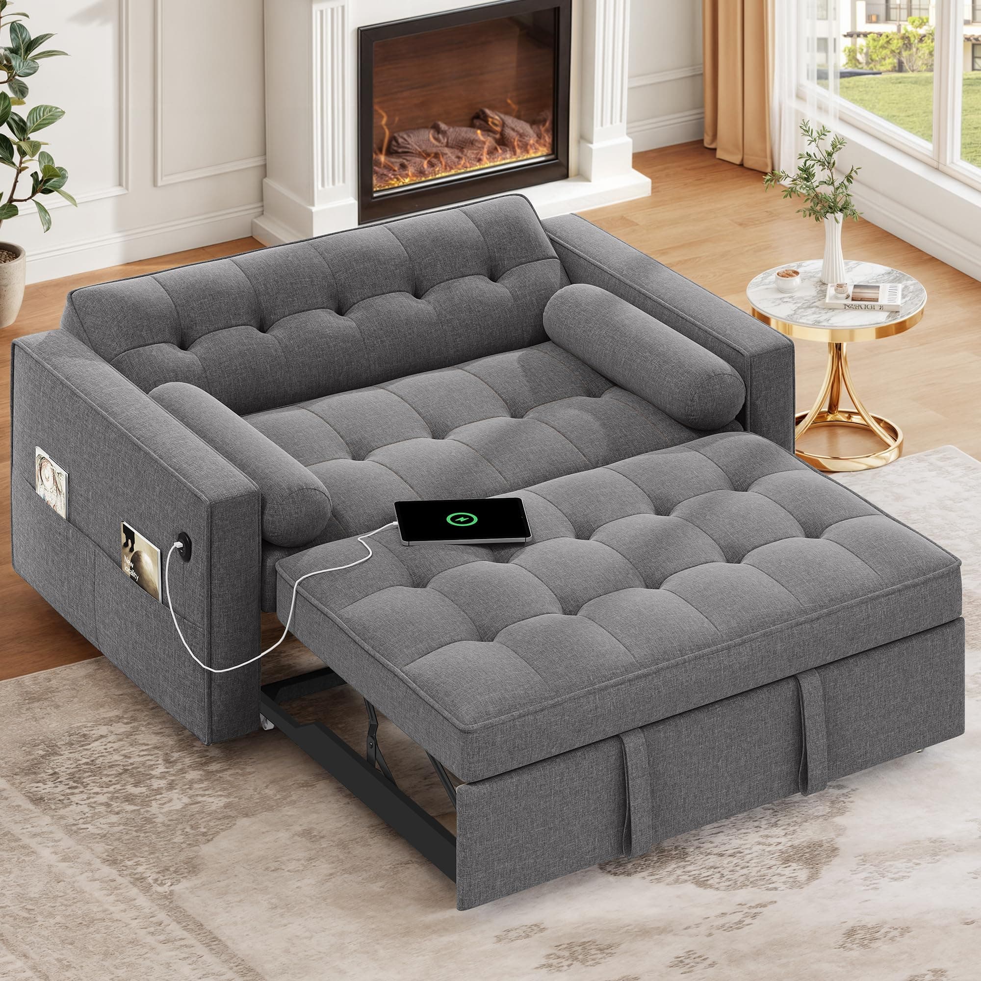 DWVO Dark Grey 3-in-1 Sleeper Sofa Bed with Reclining Backrest & Storage – Living Room Furniture