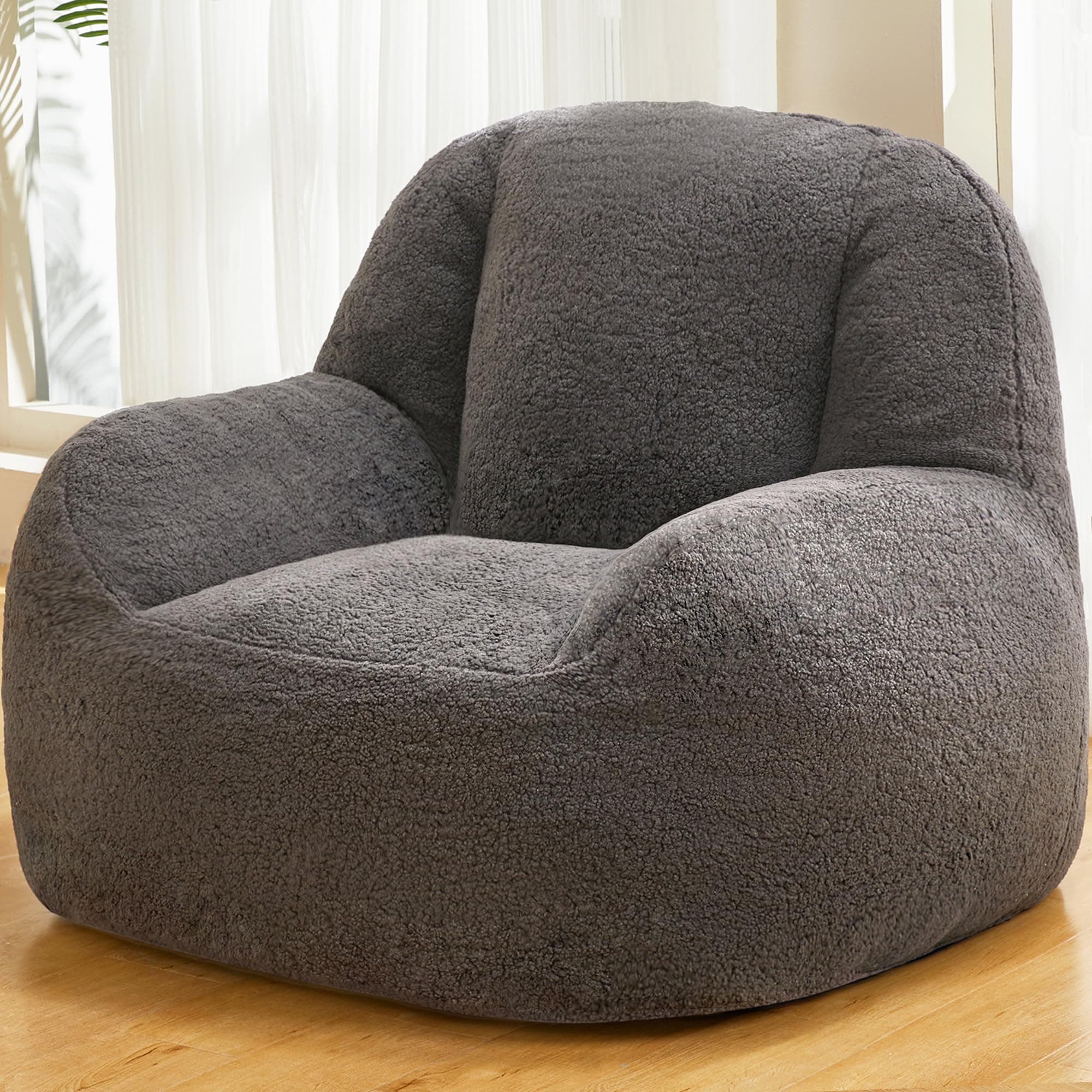 Homguava Giant Bean Bag Chair for Adults, Dark Grey Lazy Lounger with Filler Included