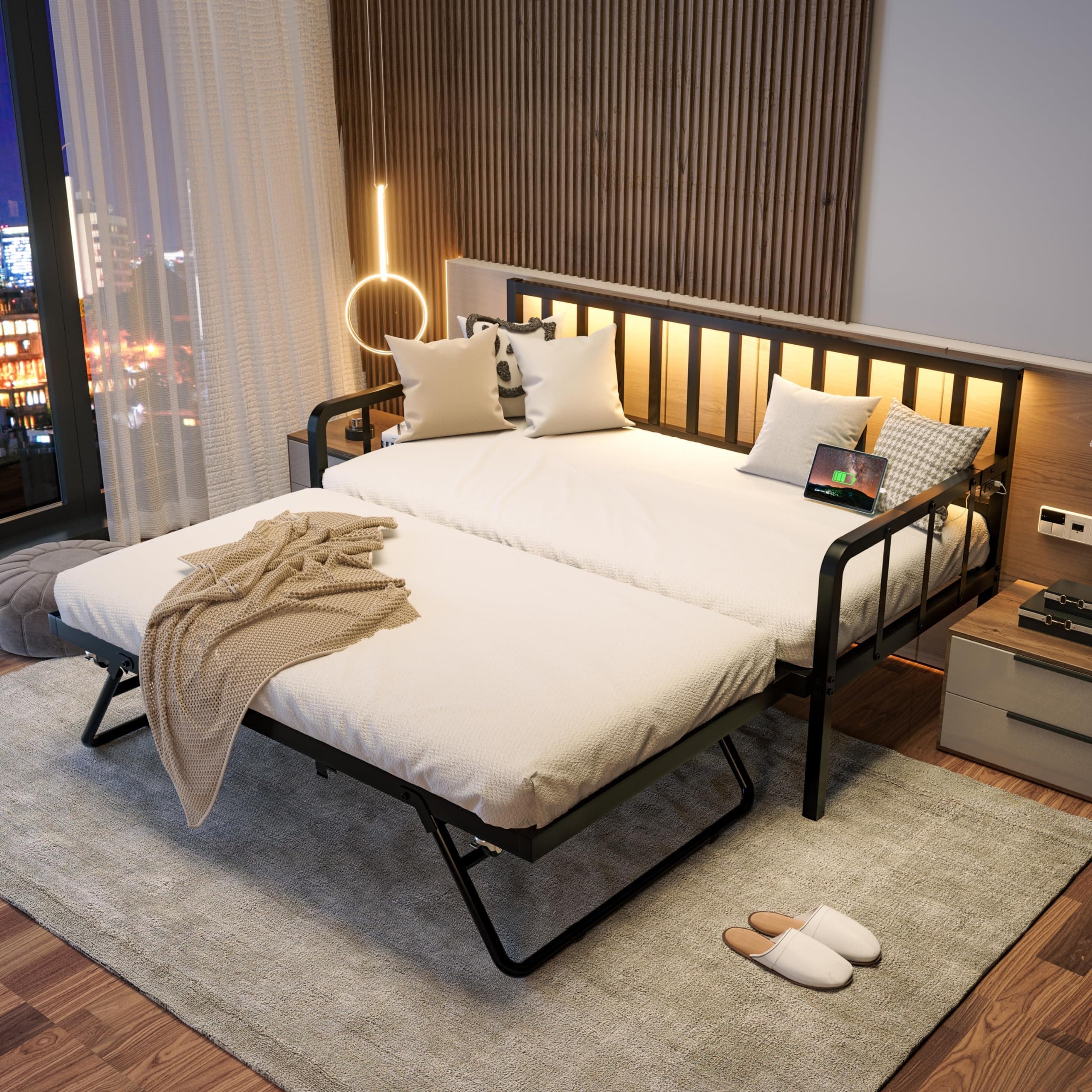 Twin Daybed with Trundle Bed and Charging Station