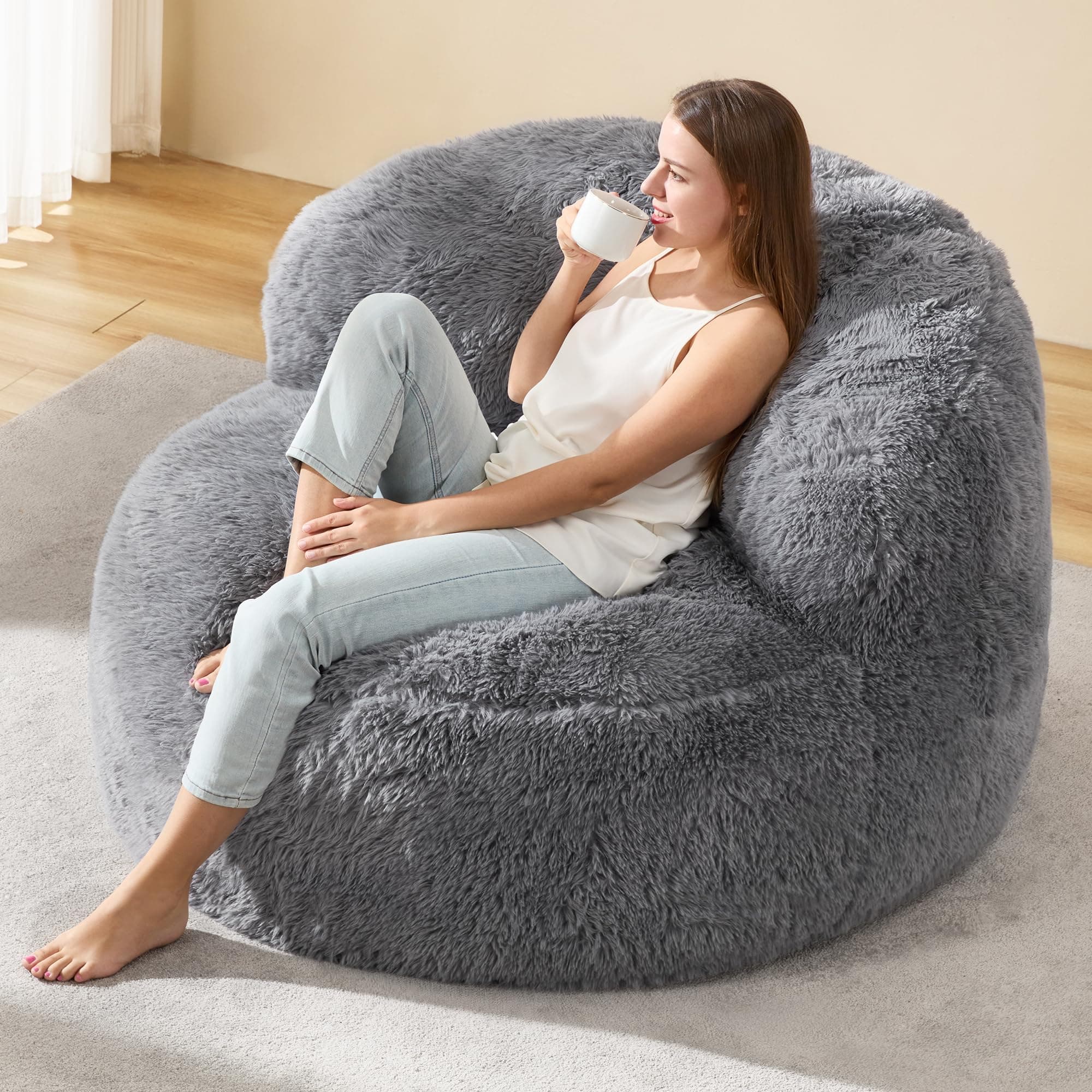 Hobestluk Oversize Bean Bag Chair for Adults, Grey