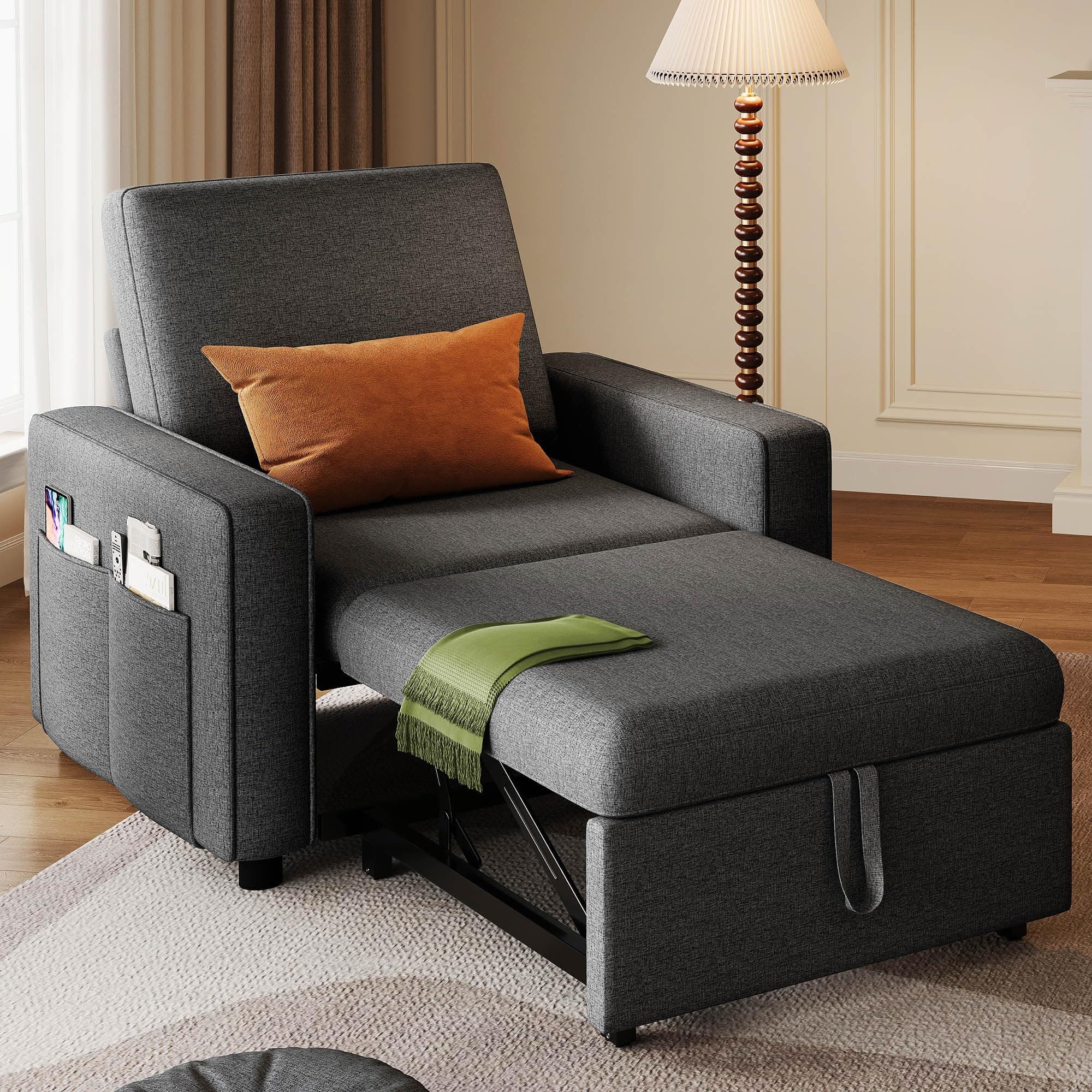 YITAHOME 3-in-1 Convertible Sofa Chair Bed, Grey Linen Recliner