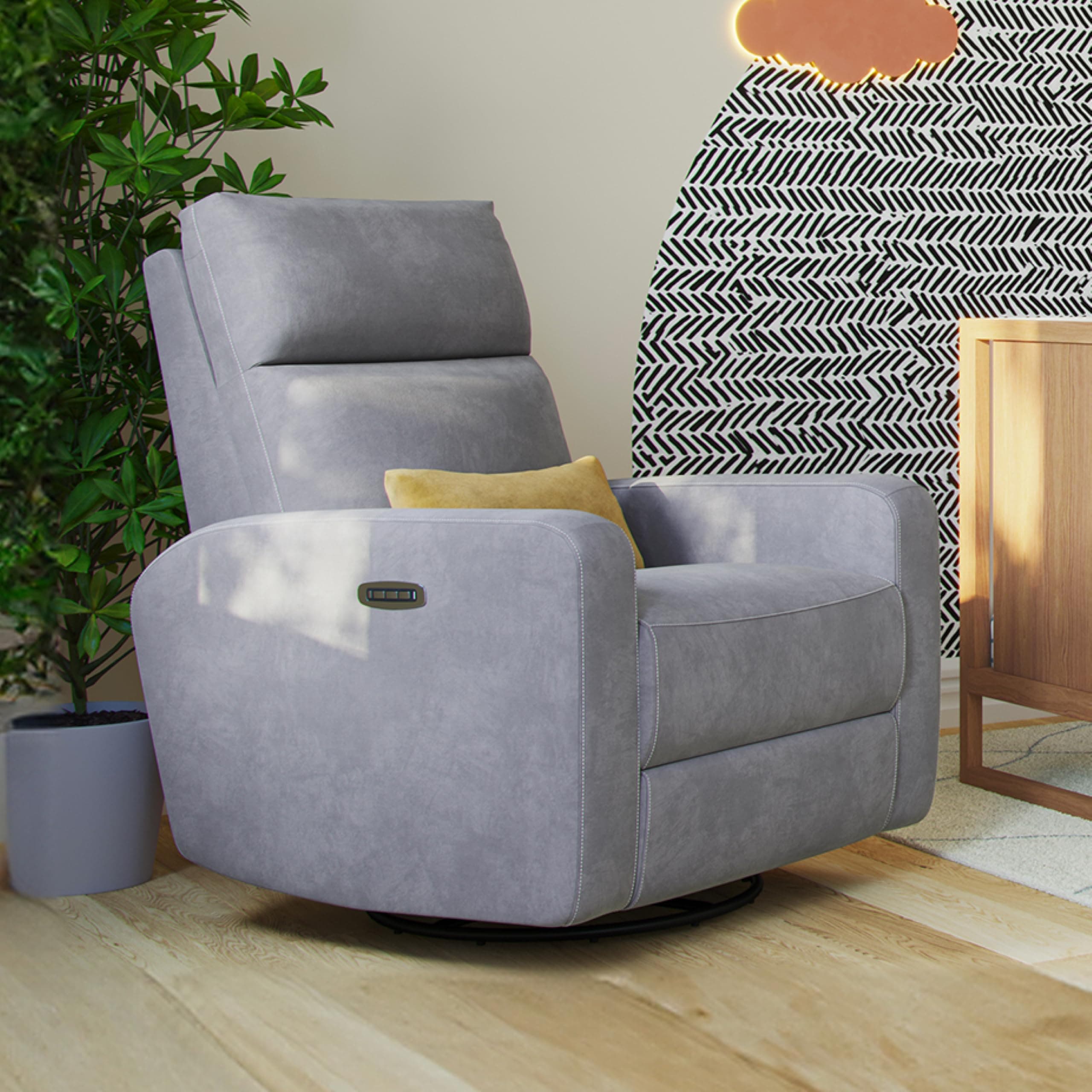Nurture The Glider Plus - Premium Nursery Recliner with USB | Adjustable Head & Lumbar Support (Gray)