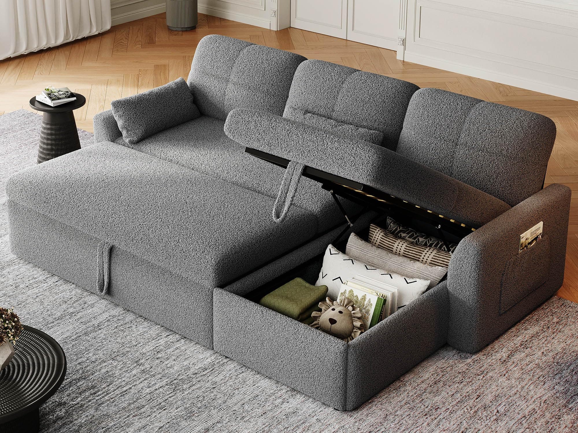 YITAHOME 86" L-Shaped Sleeper Sofa, 2-in-1 Convertible Storage Chaise, Grey