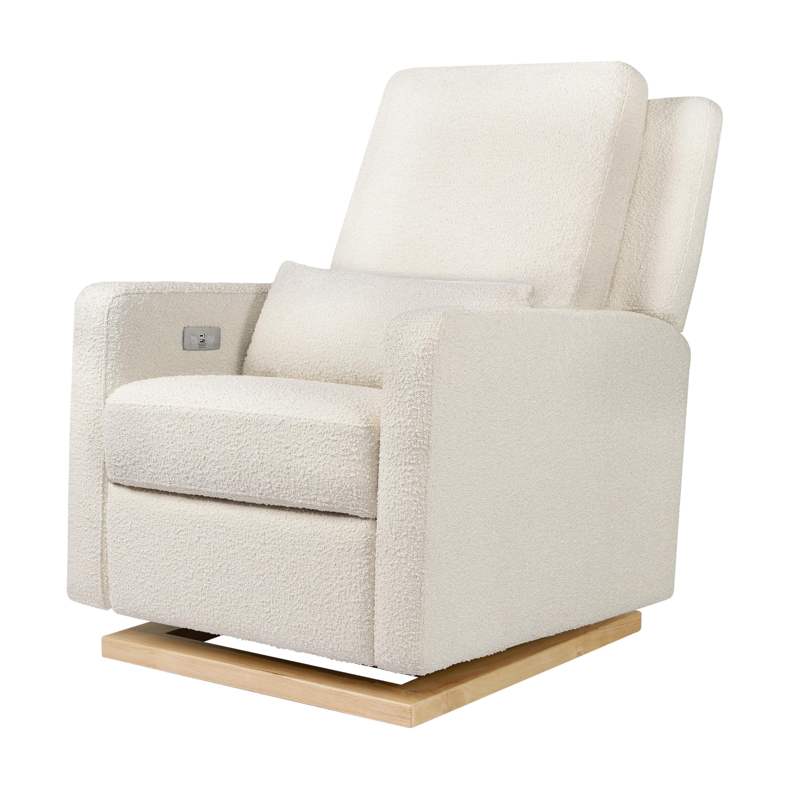 Babyletto Sigi Electronic Recliner and Glider in Ivory Boucle with Light Wood Base
