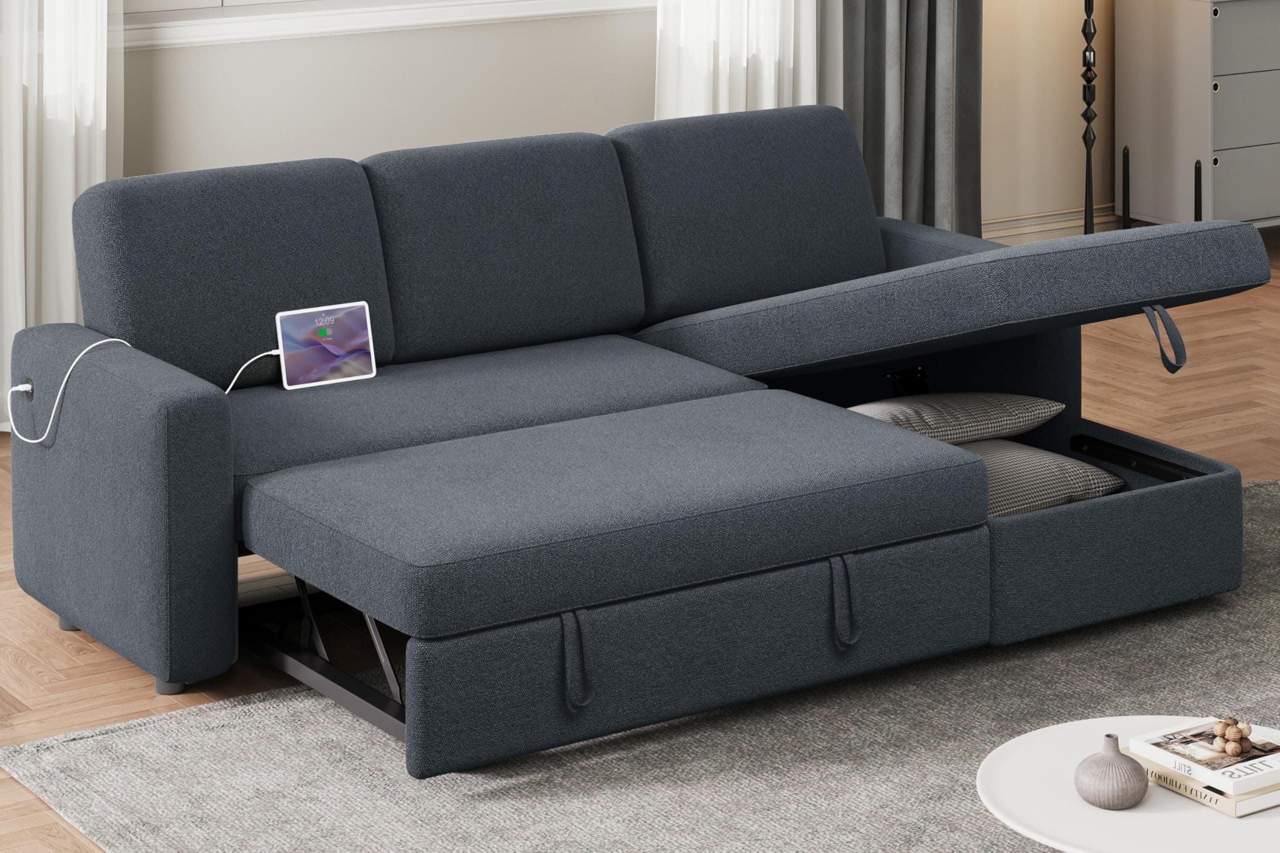 Yaheetech Dark Gray L-Shaped Sleeper Sofa with Chaise & Storage