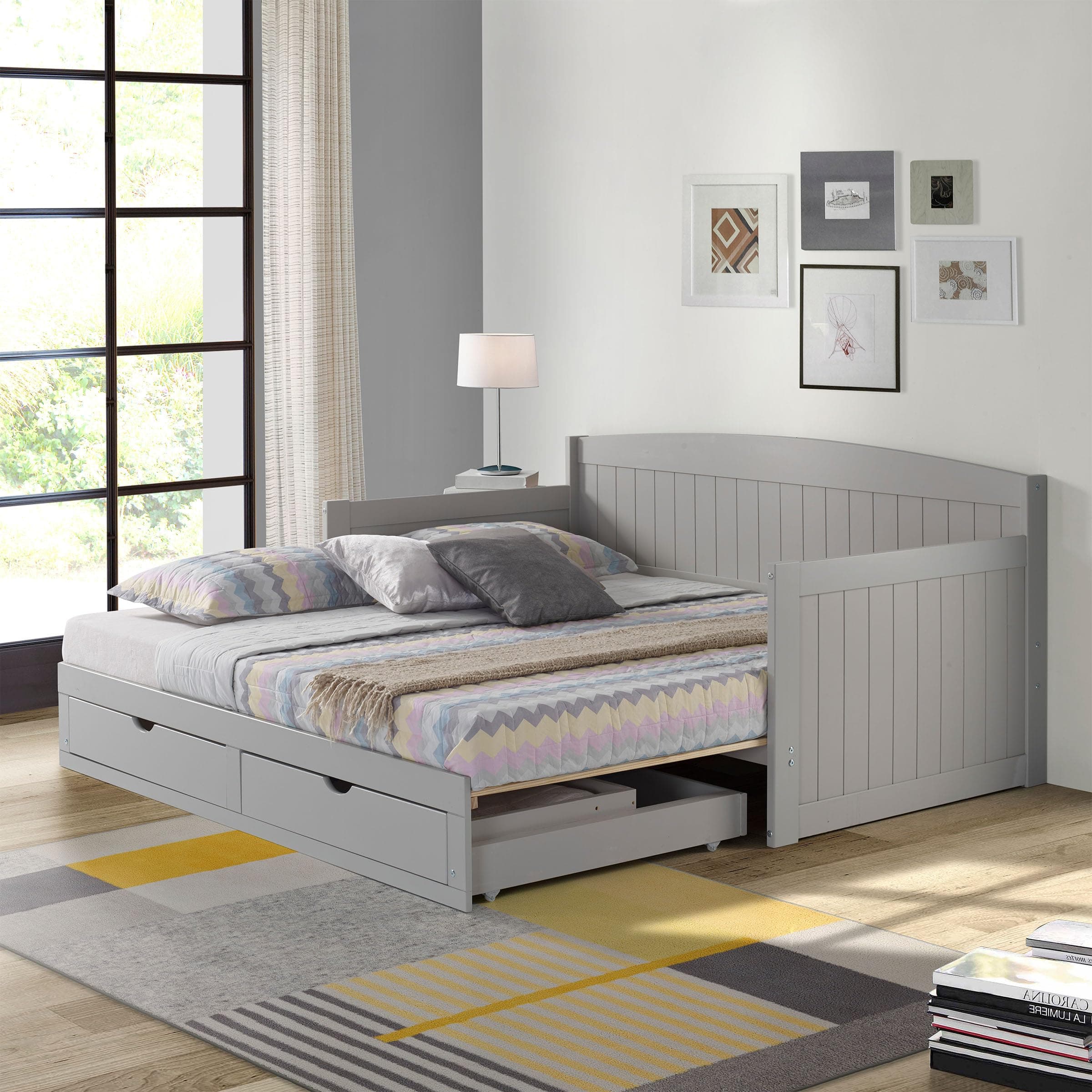 Alaterre Harmony Wood Daybed, Dove Gray, 2 Drawers, 440 lbs Capacity