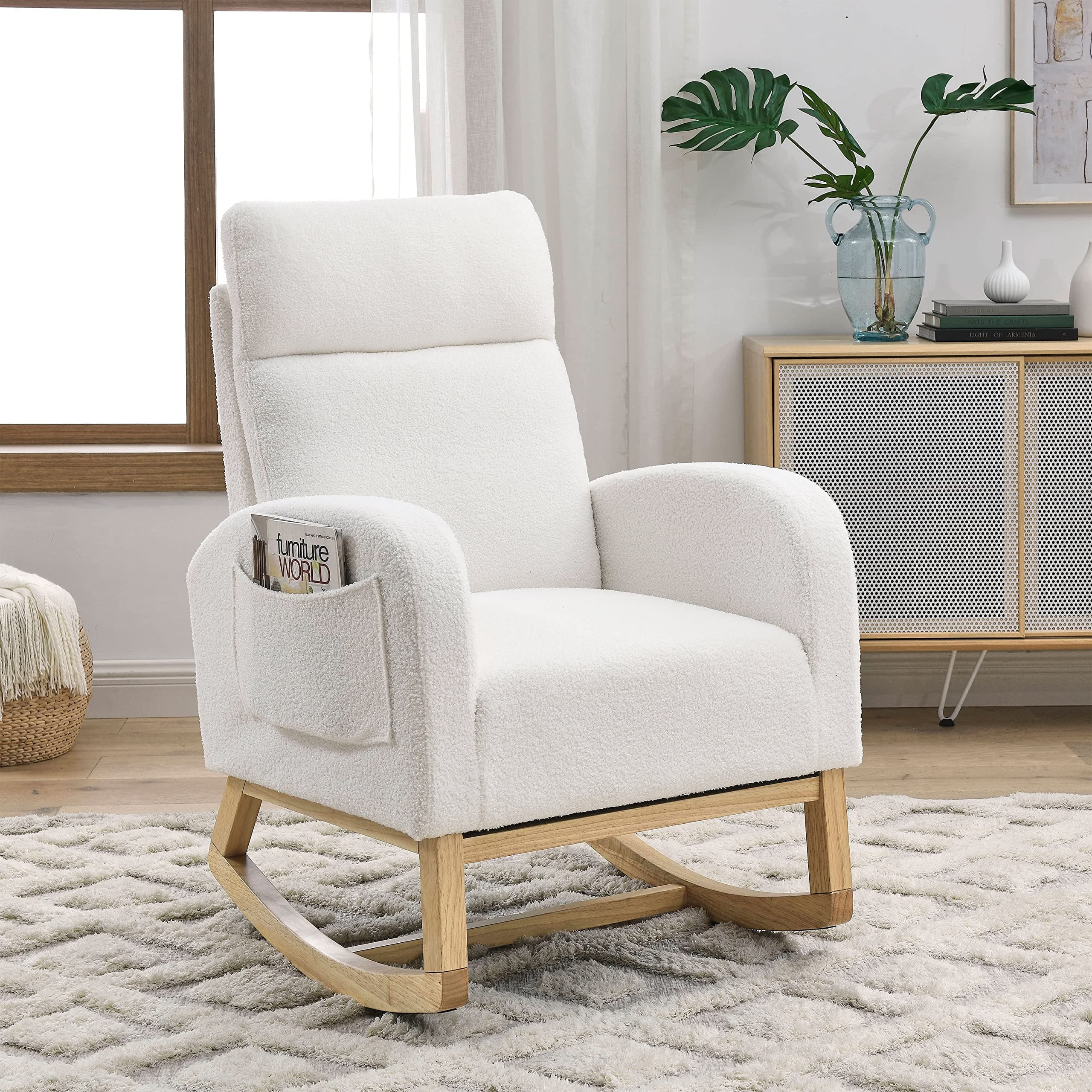 Modern White Fabric Nursery Rocking Glider Chair
