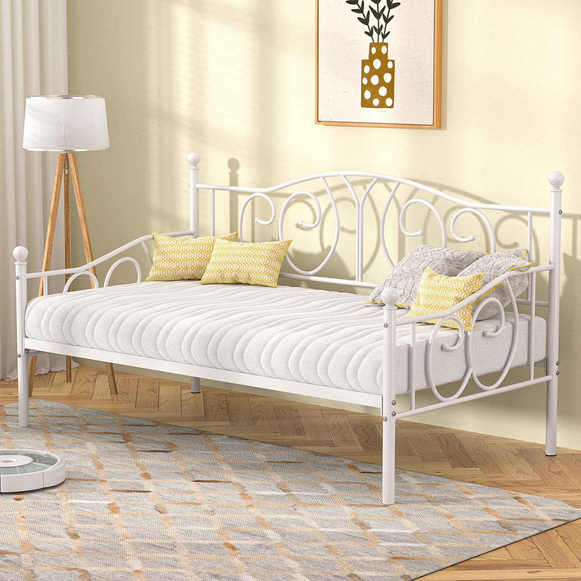 VECELO Metal Twin Daybed with Classic Headboard, White