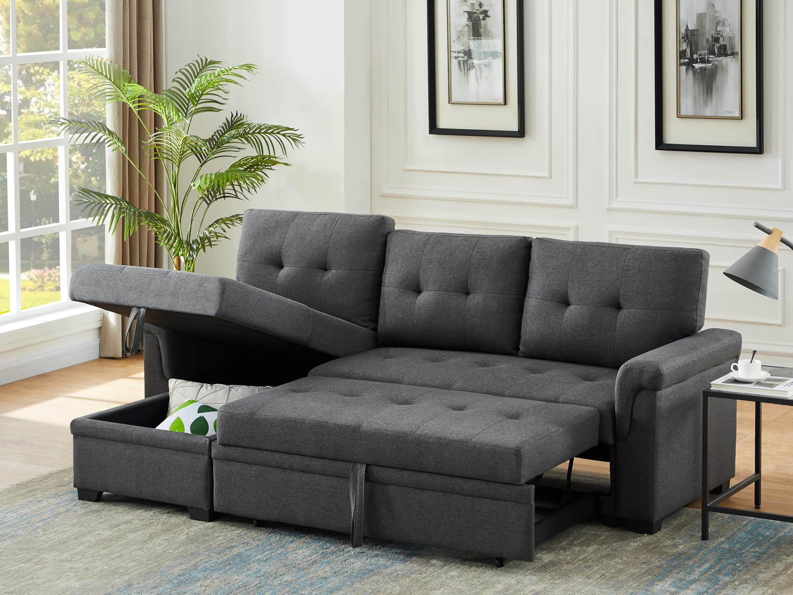 Lilola Home Lucca Sectional Sleeper Sofa - Versatile Storage Couch & Bed
