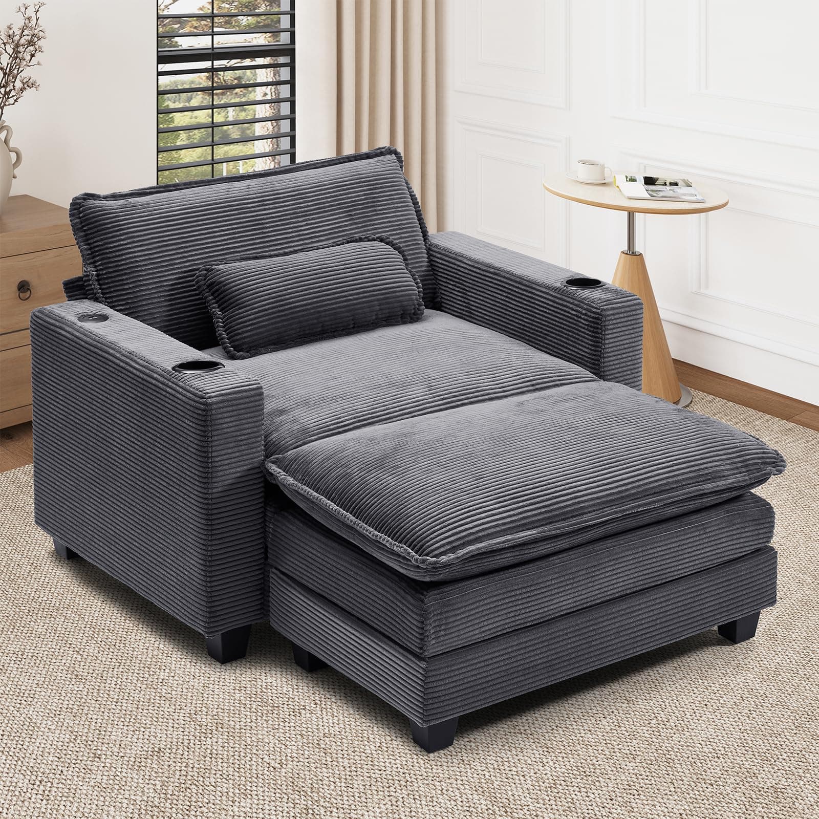 Oversized Fluffy Chaise Lounge Chair, Recliner Sleeper Sofa (Grey)