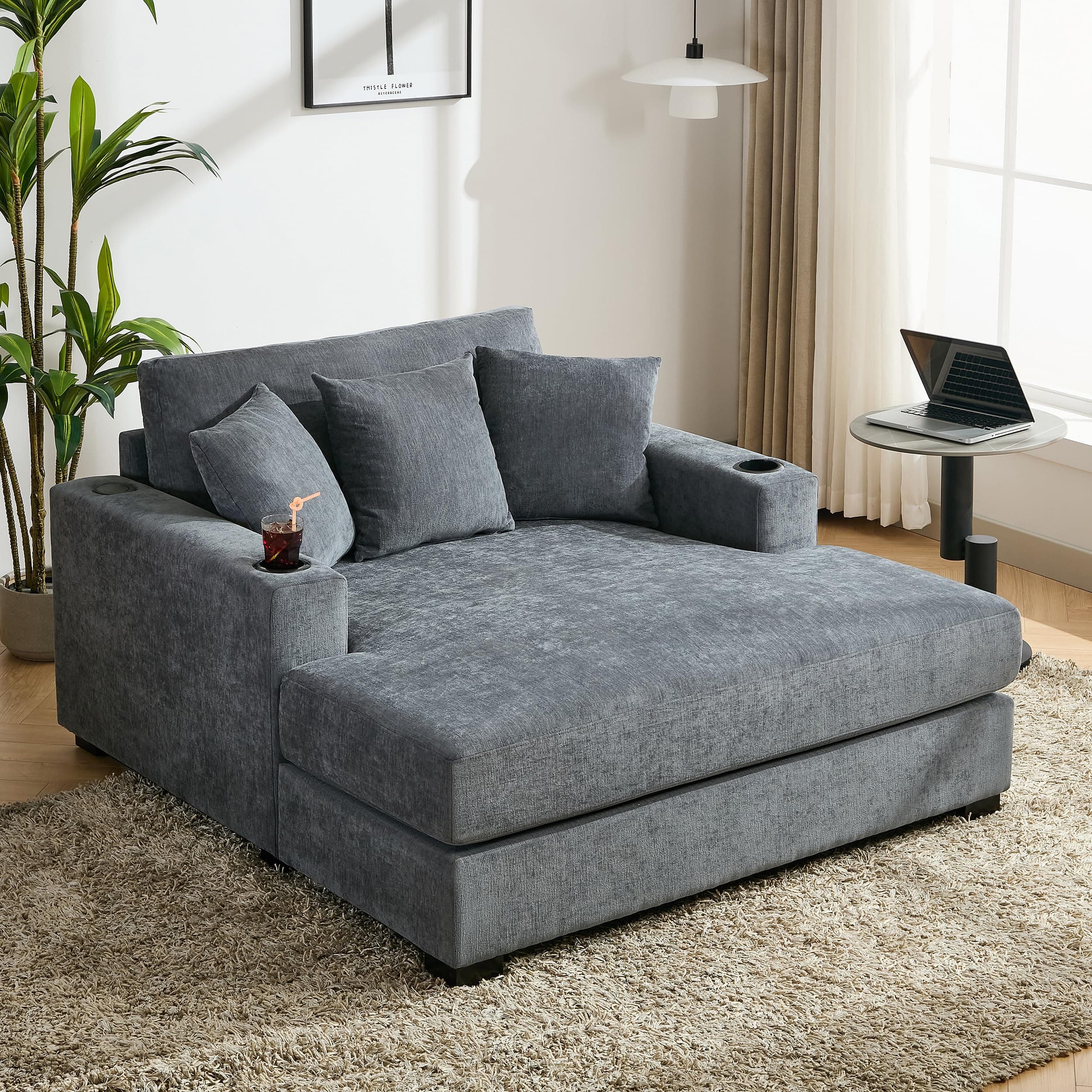 Modern 55" Oversized Chaise Lounger, Chenille Fabric Sleeper Sofa Couch for Living Room, Bedroom and Office (Blue-gray/55)  
Modern 55" Chaise Lounger, Chenille Fabric Sleeper Sofa Couch with Charge Station for Living Room, Bedroom and Office (Blue-g