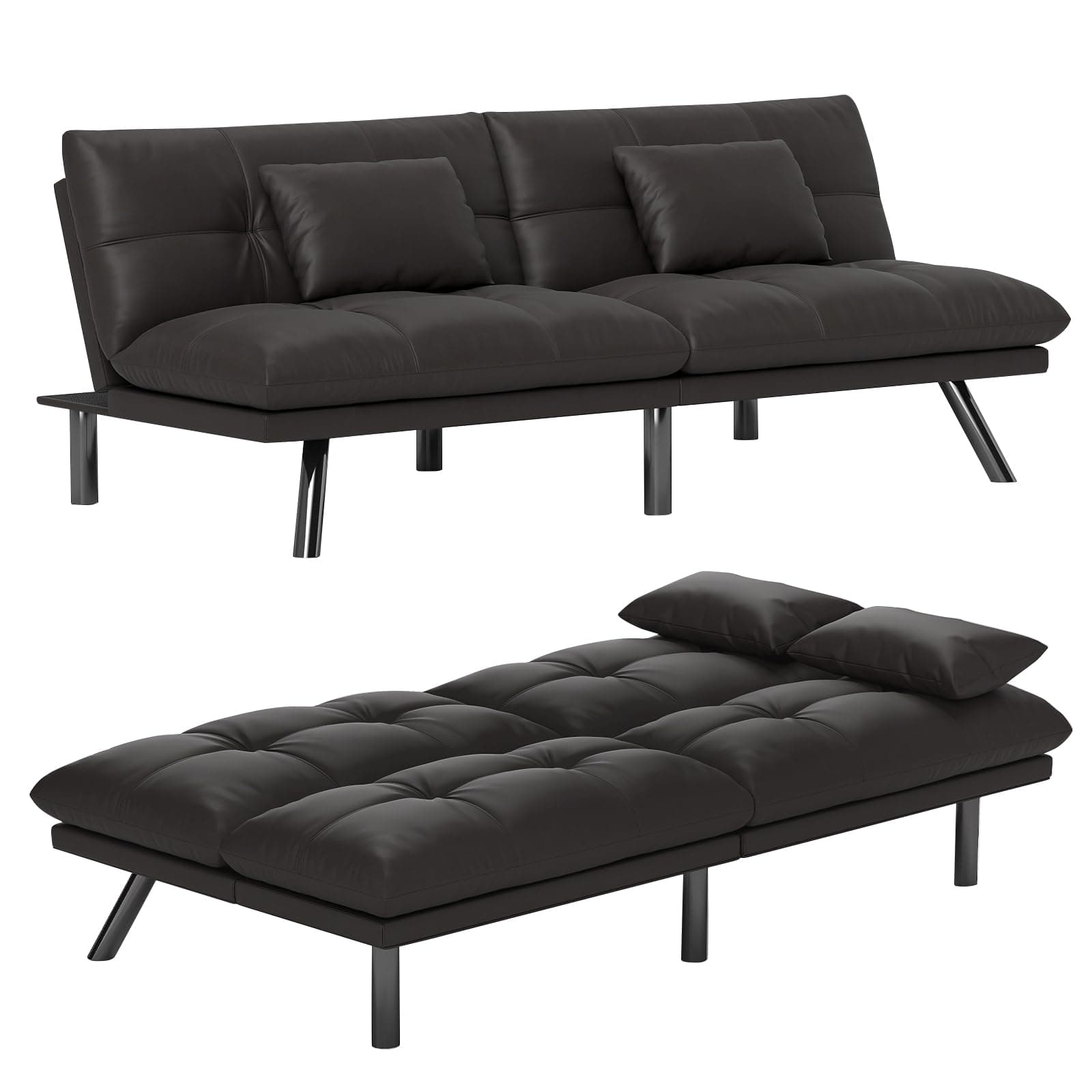 70 Inch Water-Resistant Light Black Futon Sofa Bed Couch