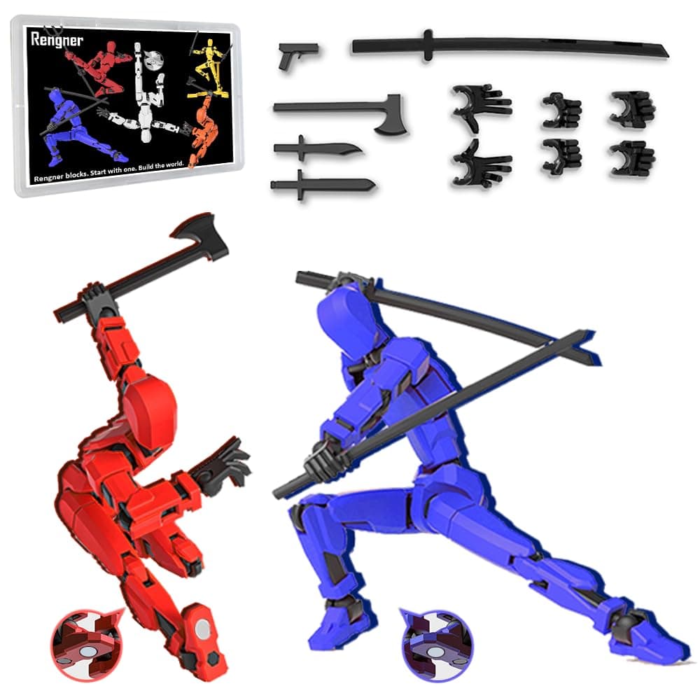 Pre-Assembled T13 Anti-Gravity Magnetic Action Figure Set (Red+Blue)