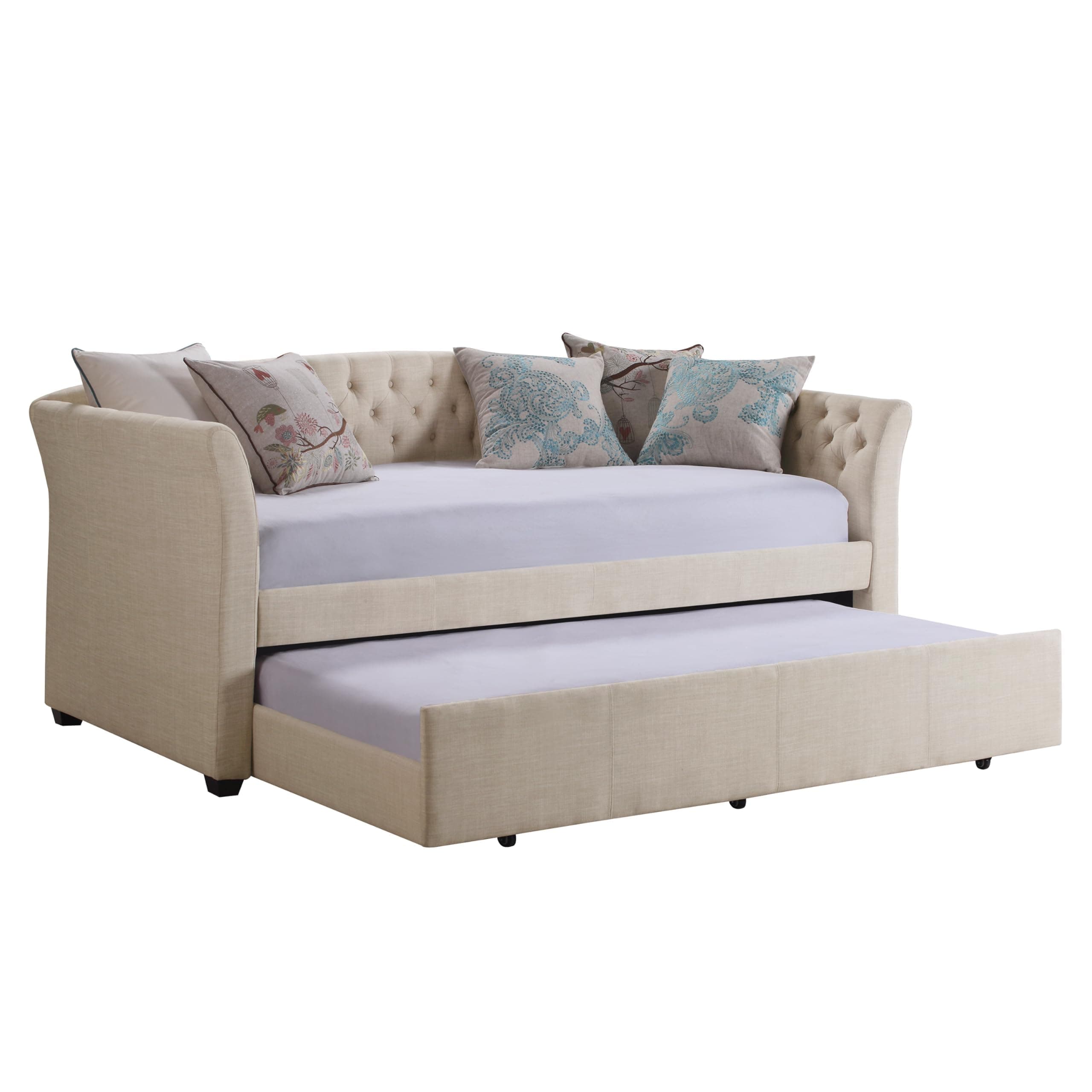 Rosevera Adrie Upholstered Twin Daybed with Tufted Button, Beige Velvet, Suitable for Living Room and Bedroom, Perfect for Guests, Elegant and Space-Saving Storage Solution