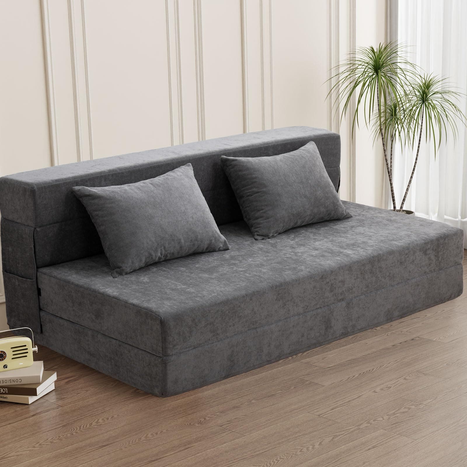 HOMFINE Folding Sofa Bed - Convertible Sleeper Chair, Queen, Grey