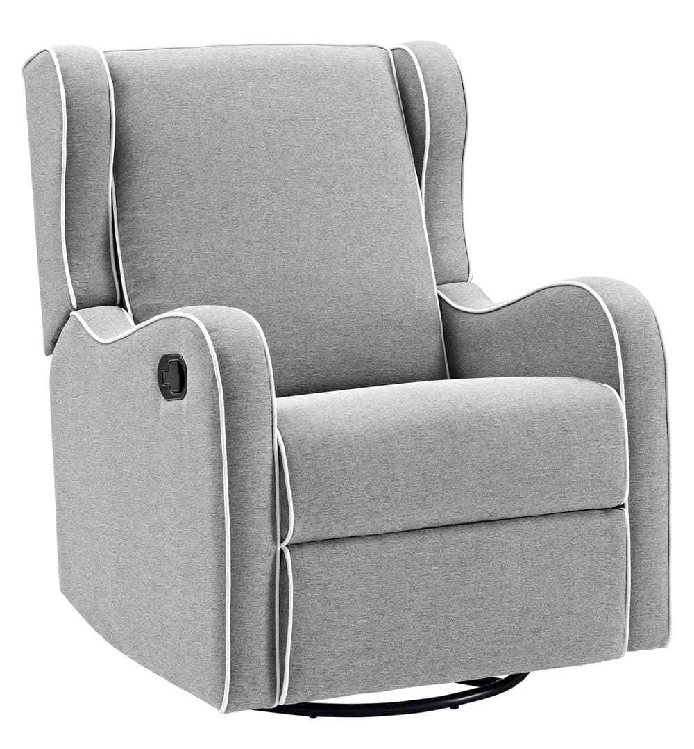 Gray Linen Rebecca Swivel Recliner with White Piping