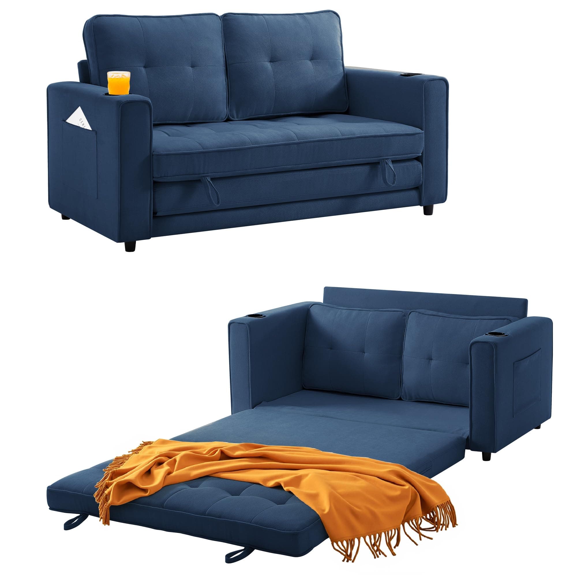 Dark Blue Modern Comfortable Loveseat Sleeper Sofa Bed
