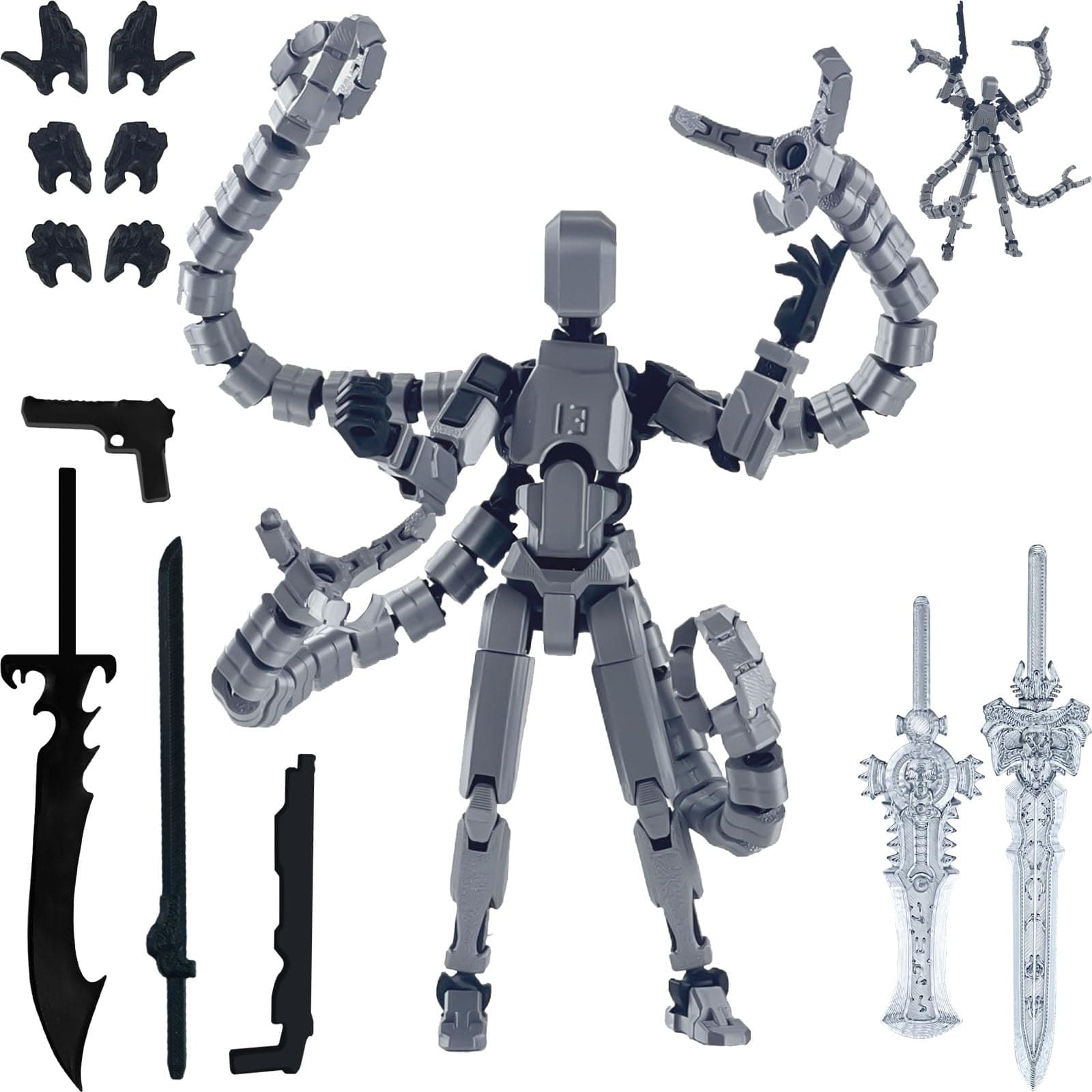 T13 Action Figure, Multi-Jointed Movable Desk Toy (Gray)