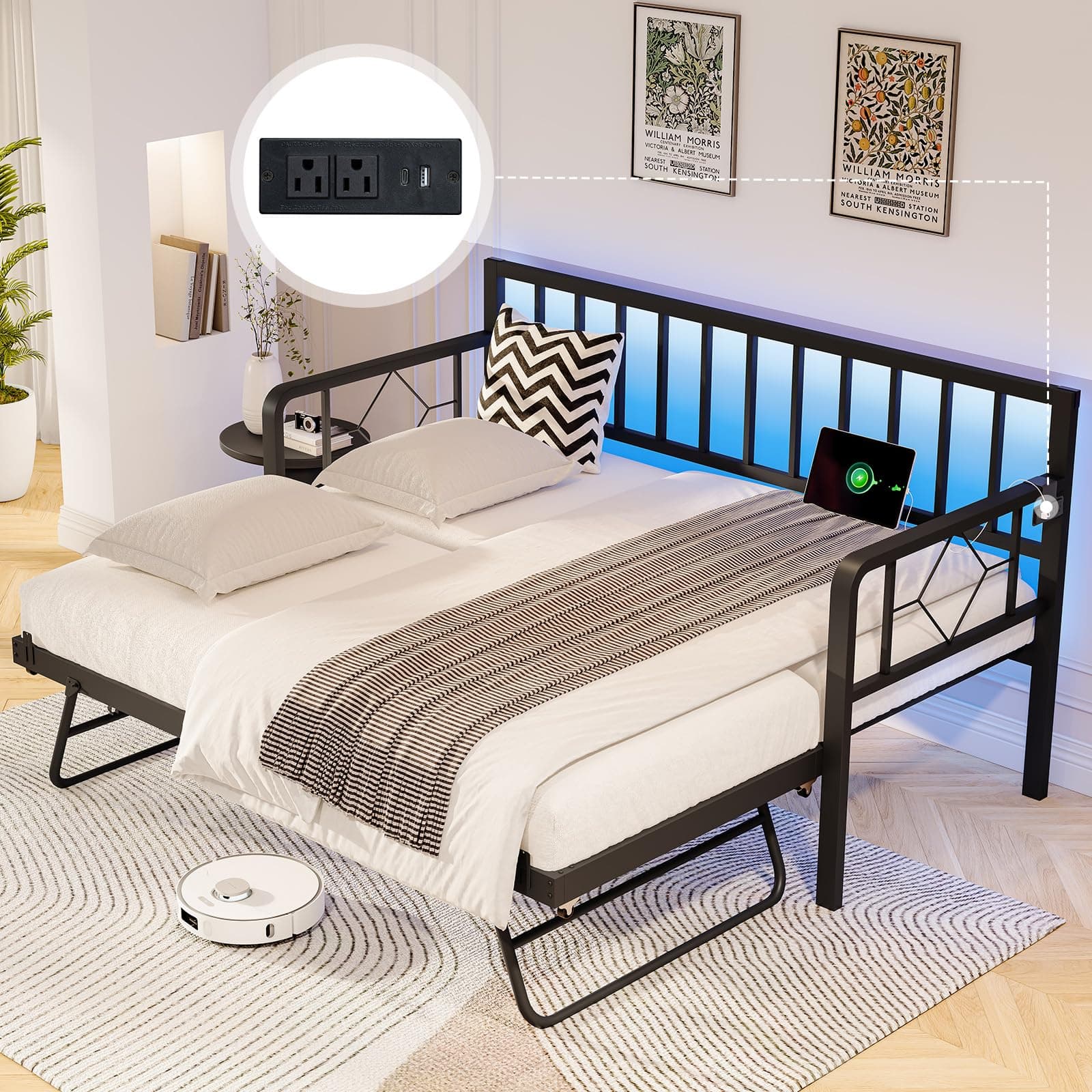 Jocisland Twin Daybed with Charging Station & LED Lights, Black