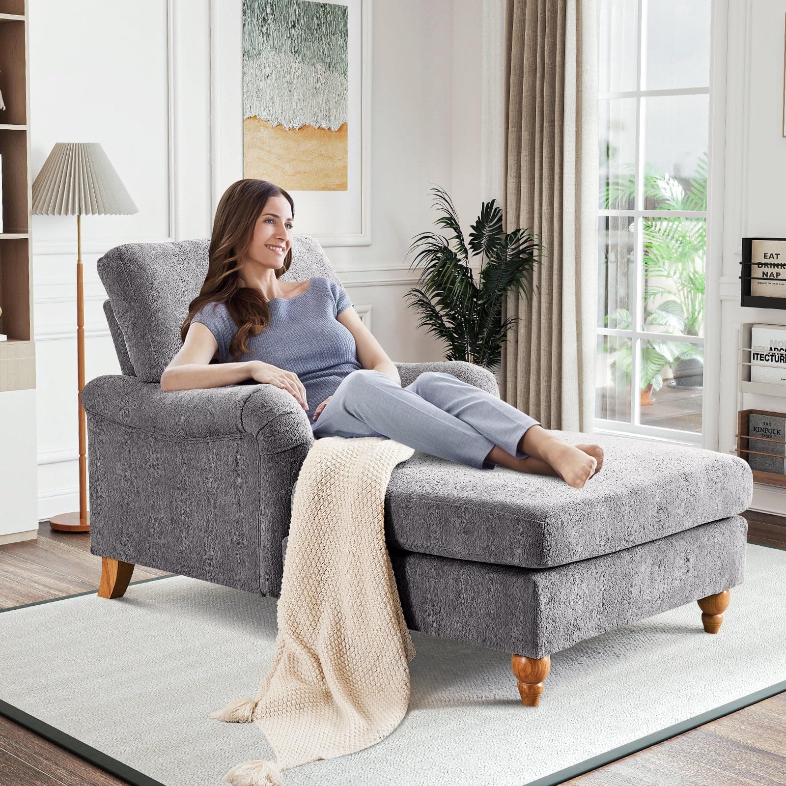 Antetek Adjustable Backrest Lounge Chair Indoor Grey
