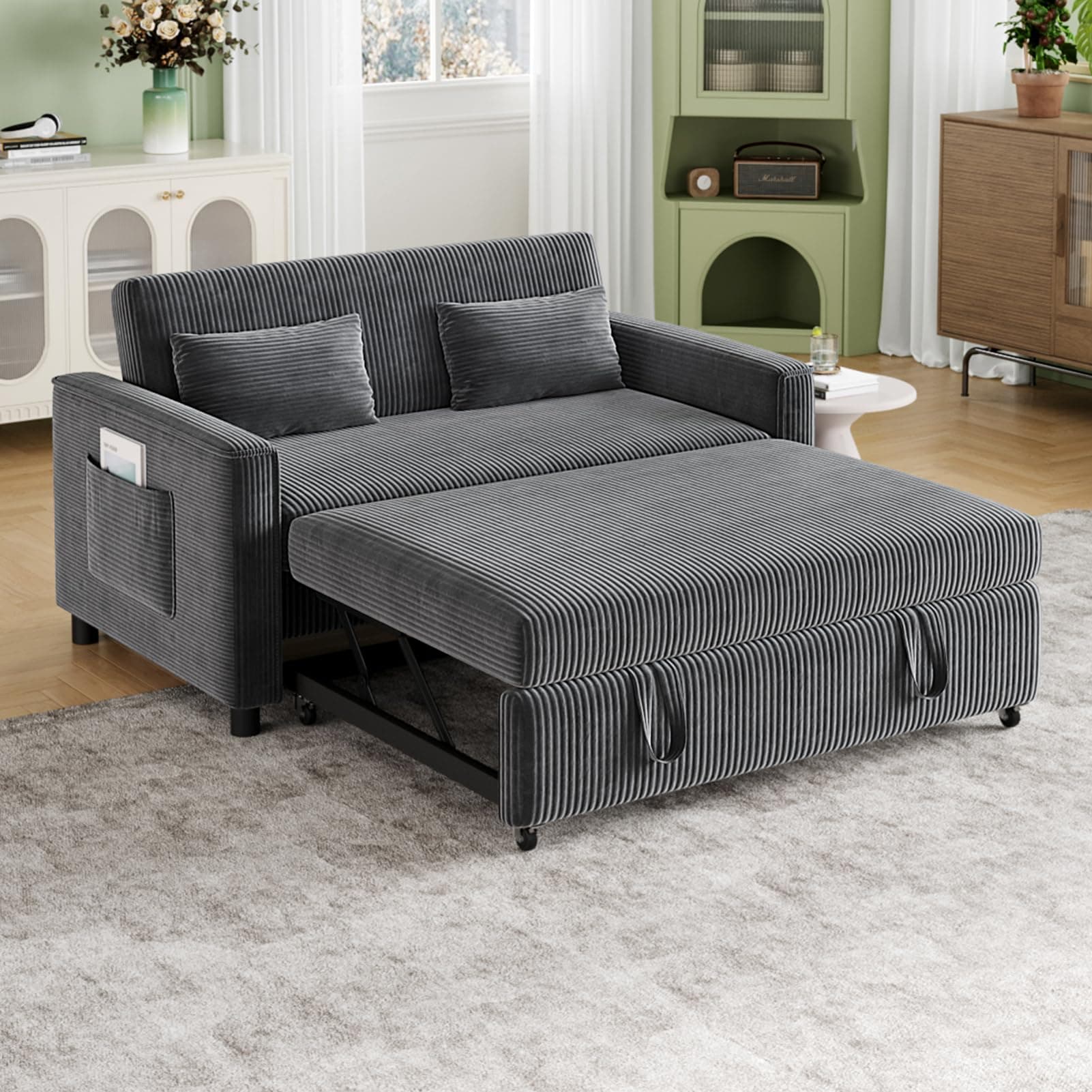 Futon Sofa Bed with Adjustable Backrest, Grey