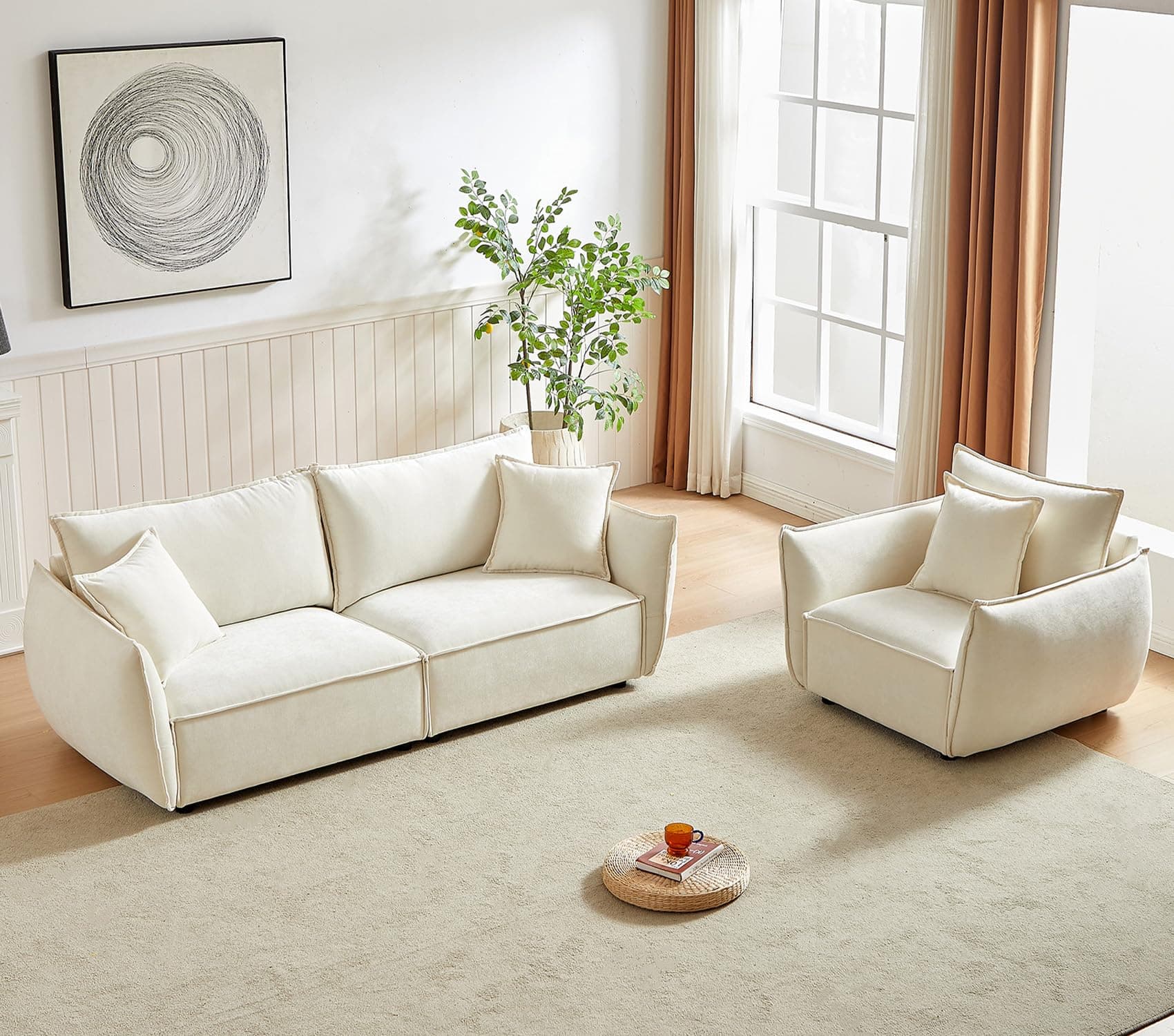 Antetek Beige Chenille Living Room & Bedroom Sofa Set